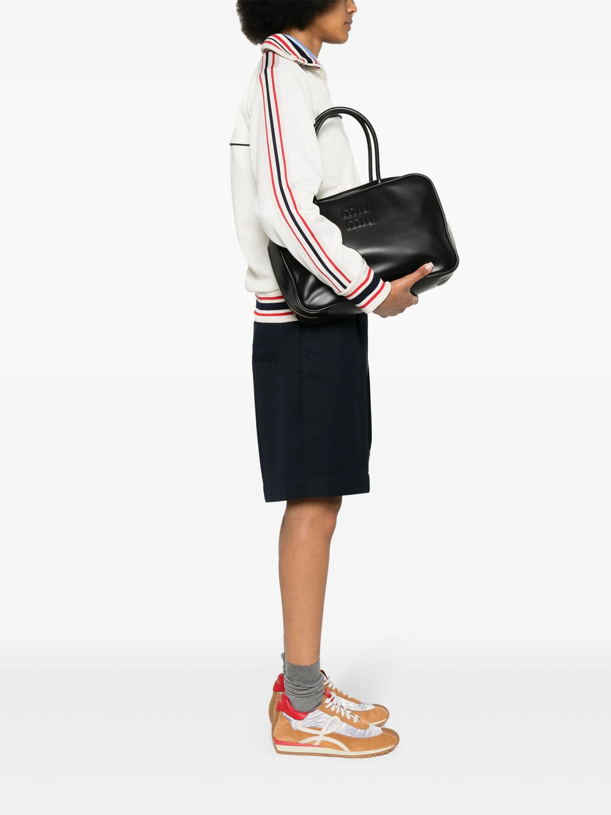 logo-embossed leather shoulder bag