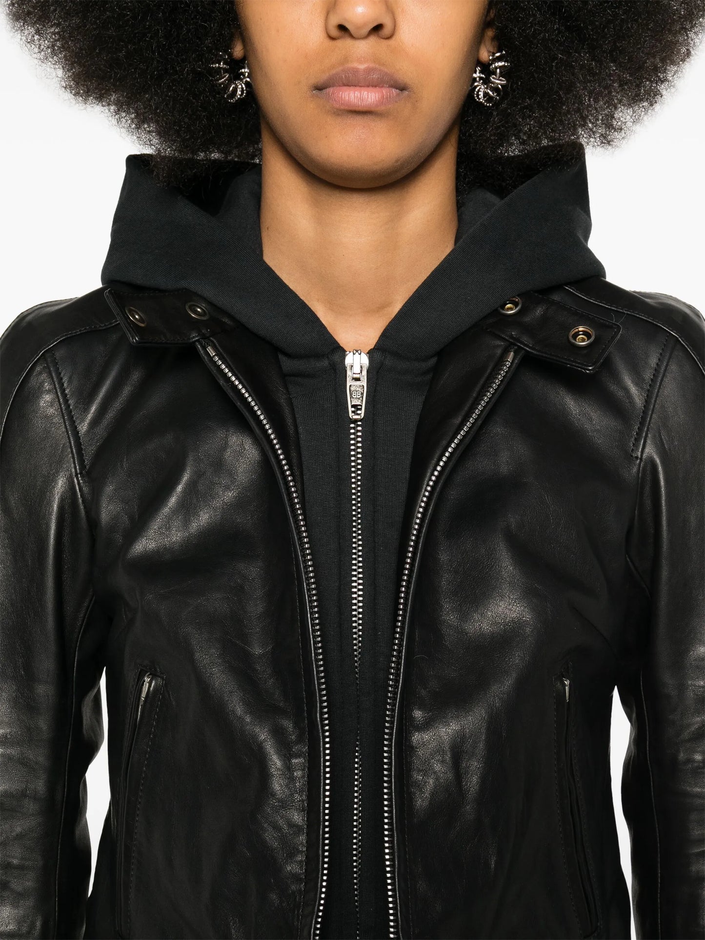 layered-detail leather jacket