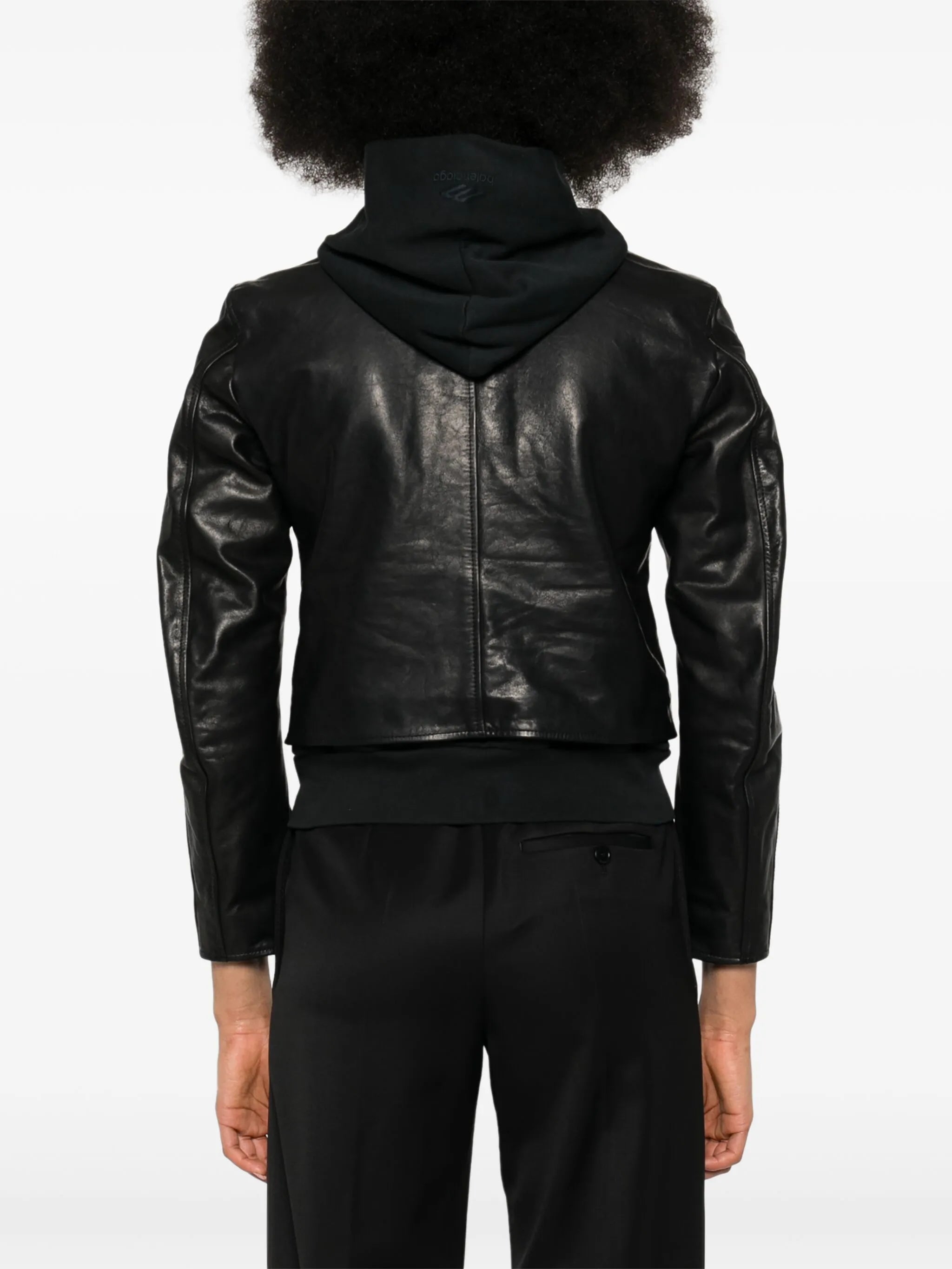 layered-detail leather jacket