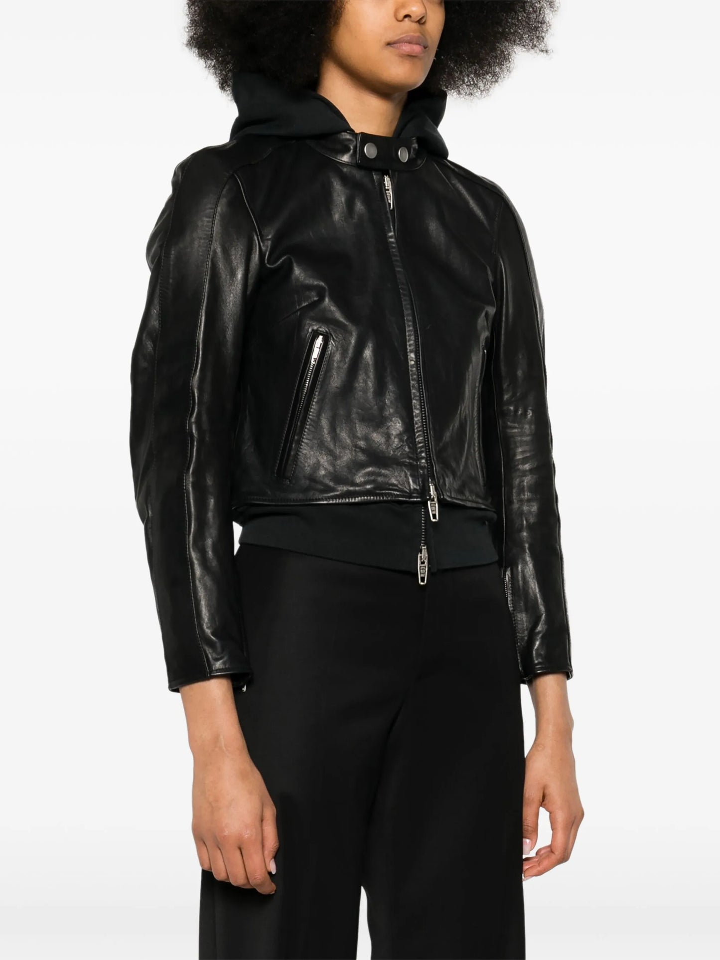 layered-detail leather jacket
