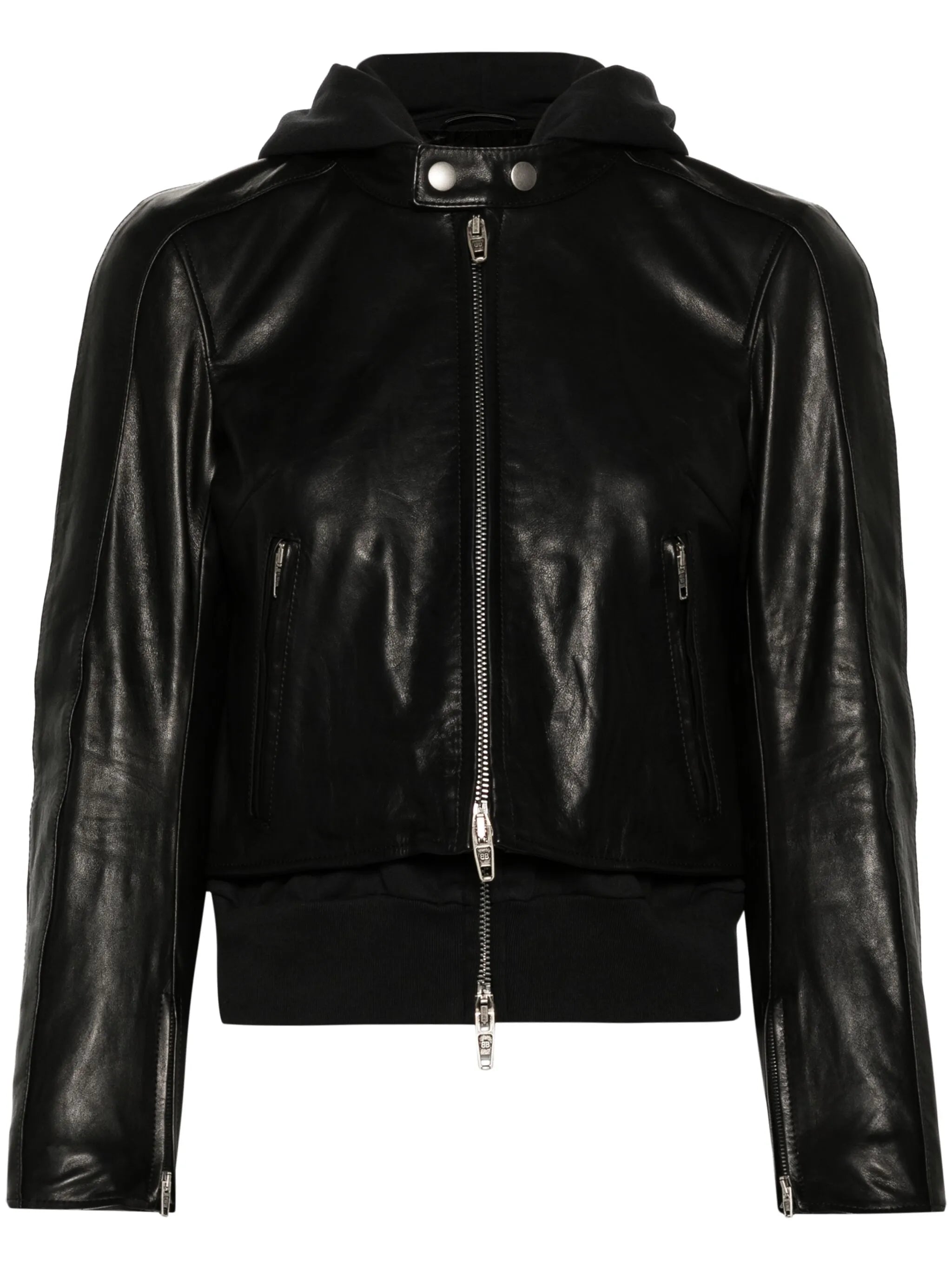 layered-detail leather jacket