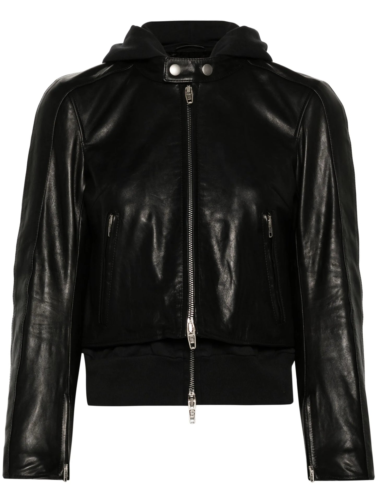 layered-detail leather jacket