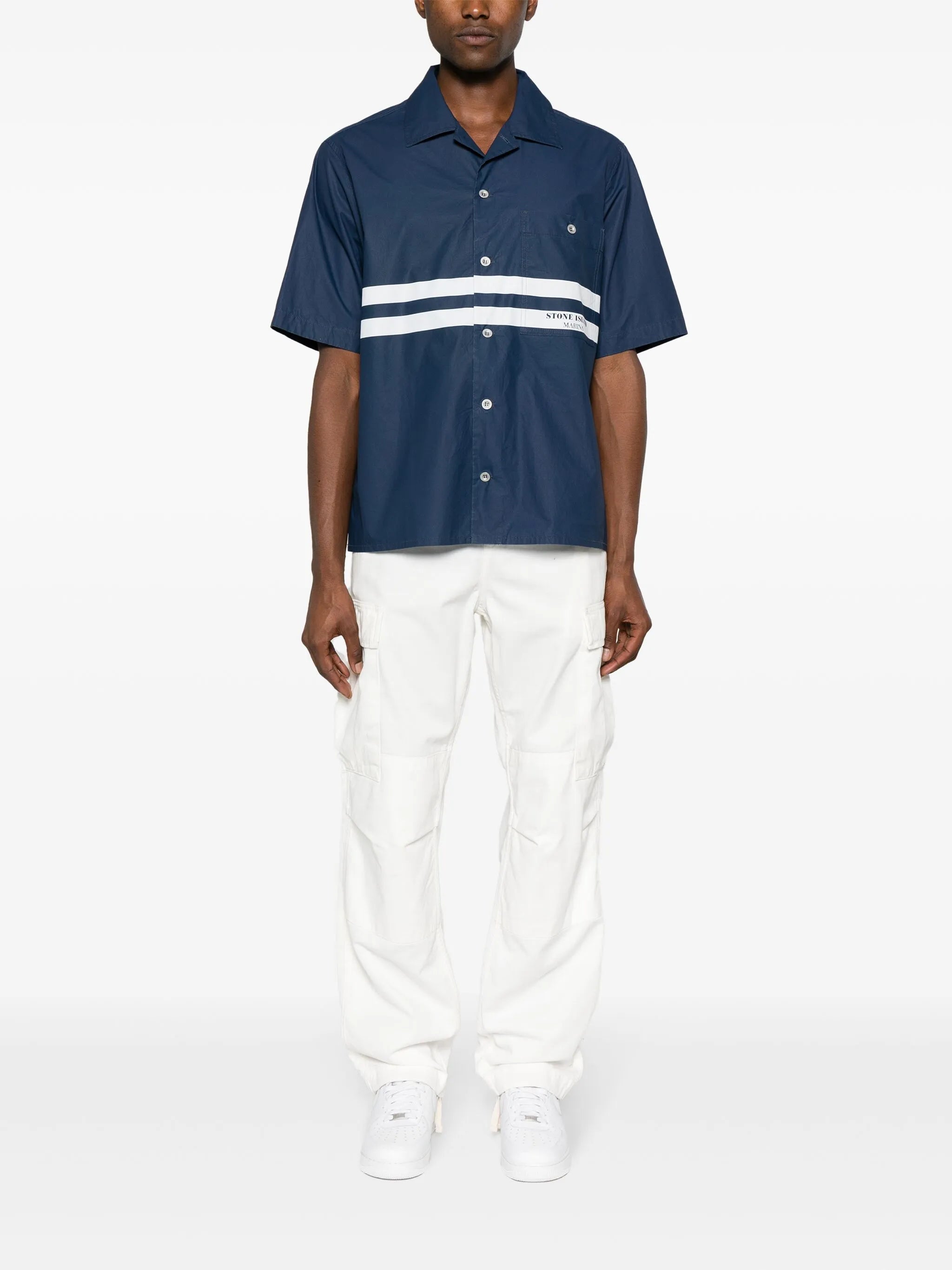 stripe-detail cotton overshirt