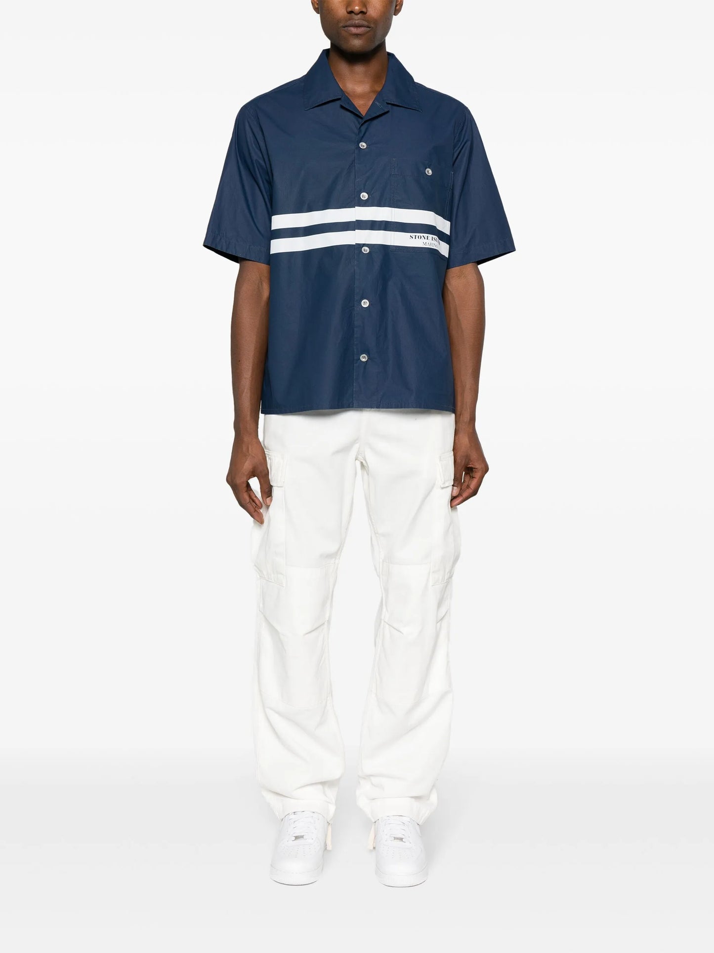 stripe-detail cotton overshirt