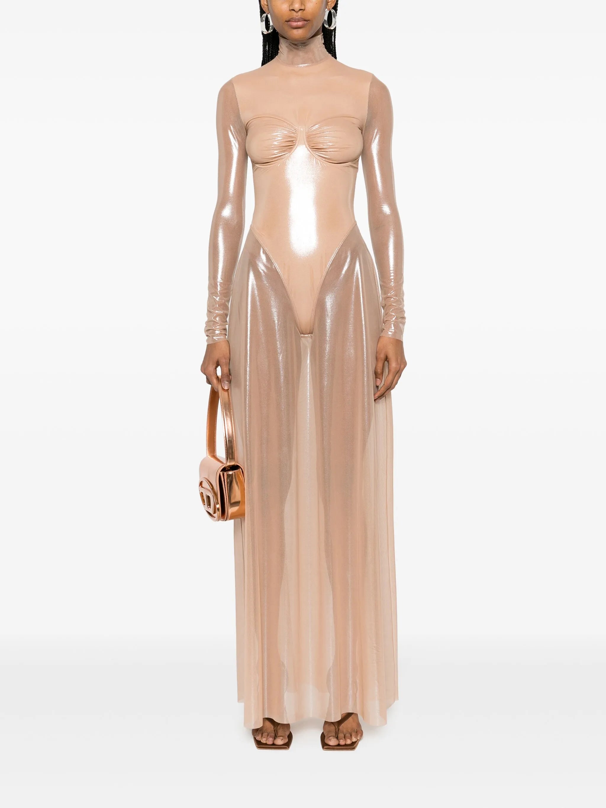 lamé sheer maxi dress