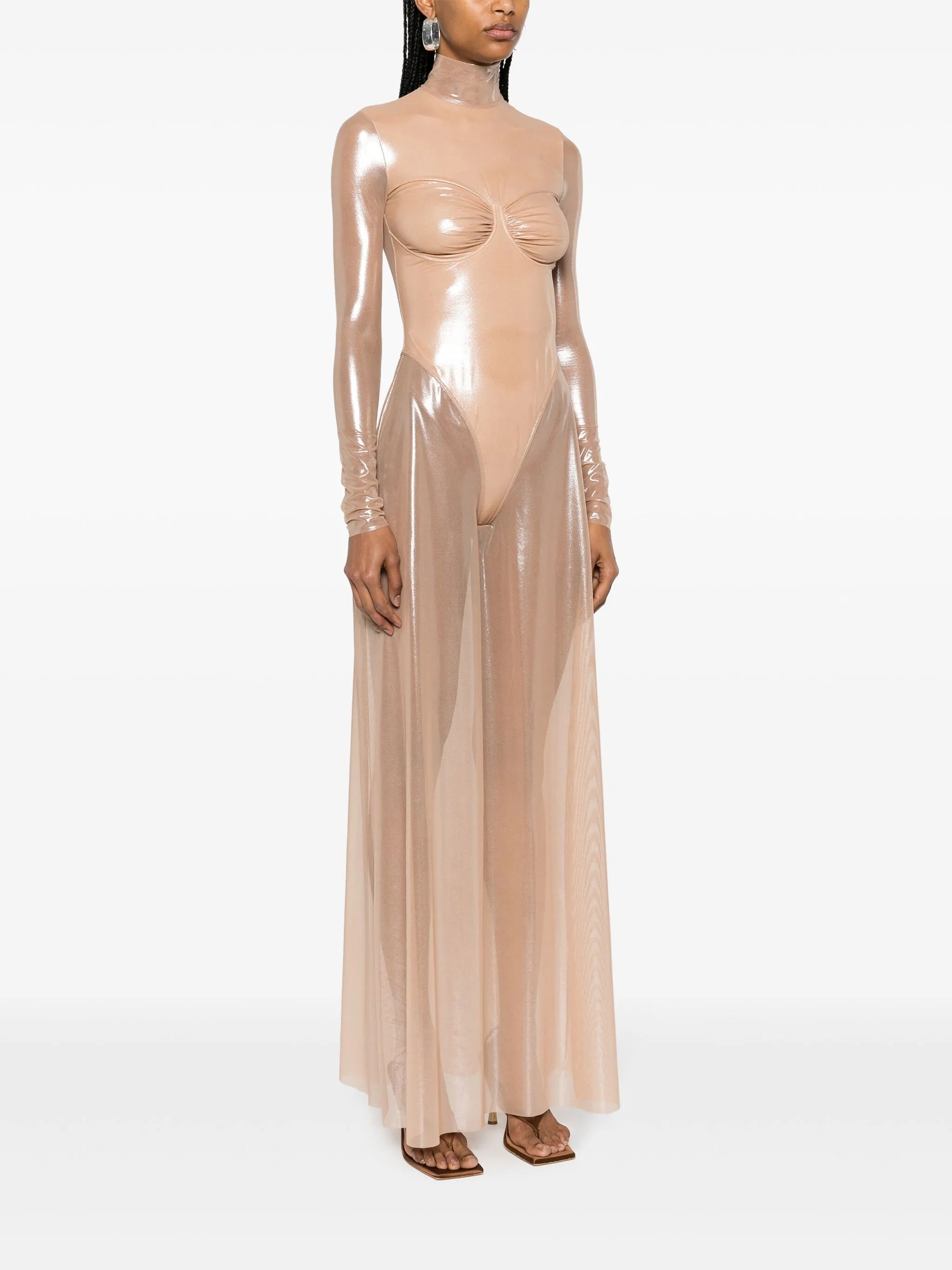 lamé sheer maxi dress
