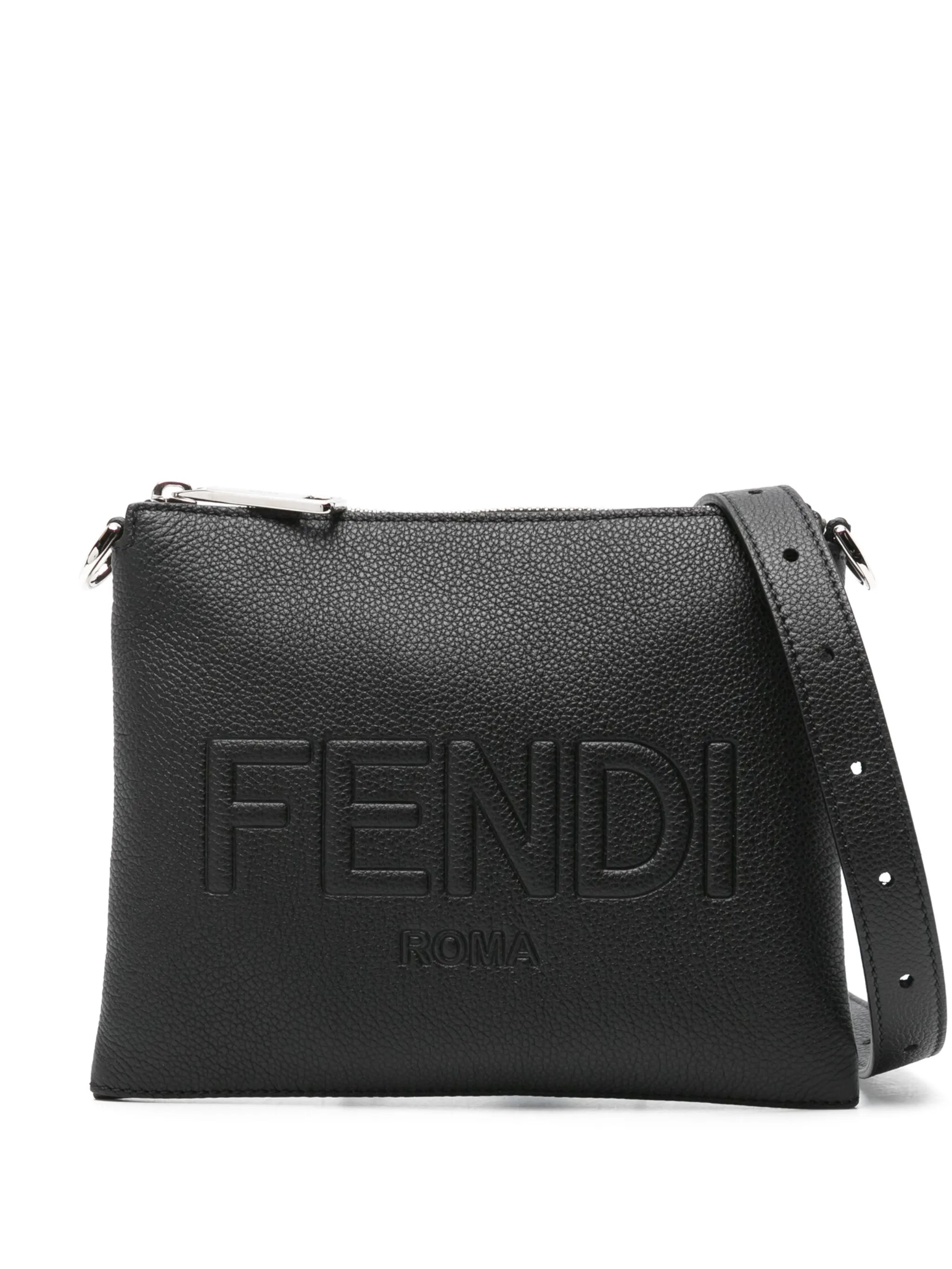 logo-embossed leather messenger bag