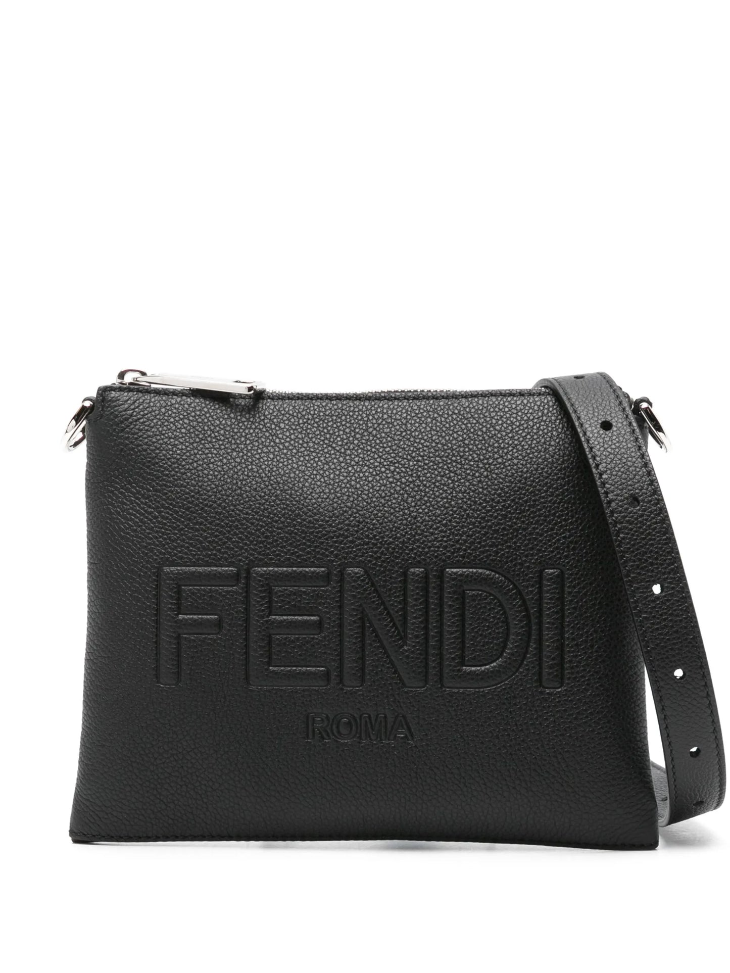 logo-embossed leather messenger bag