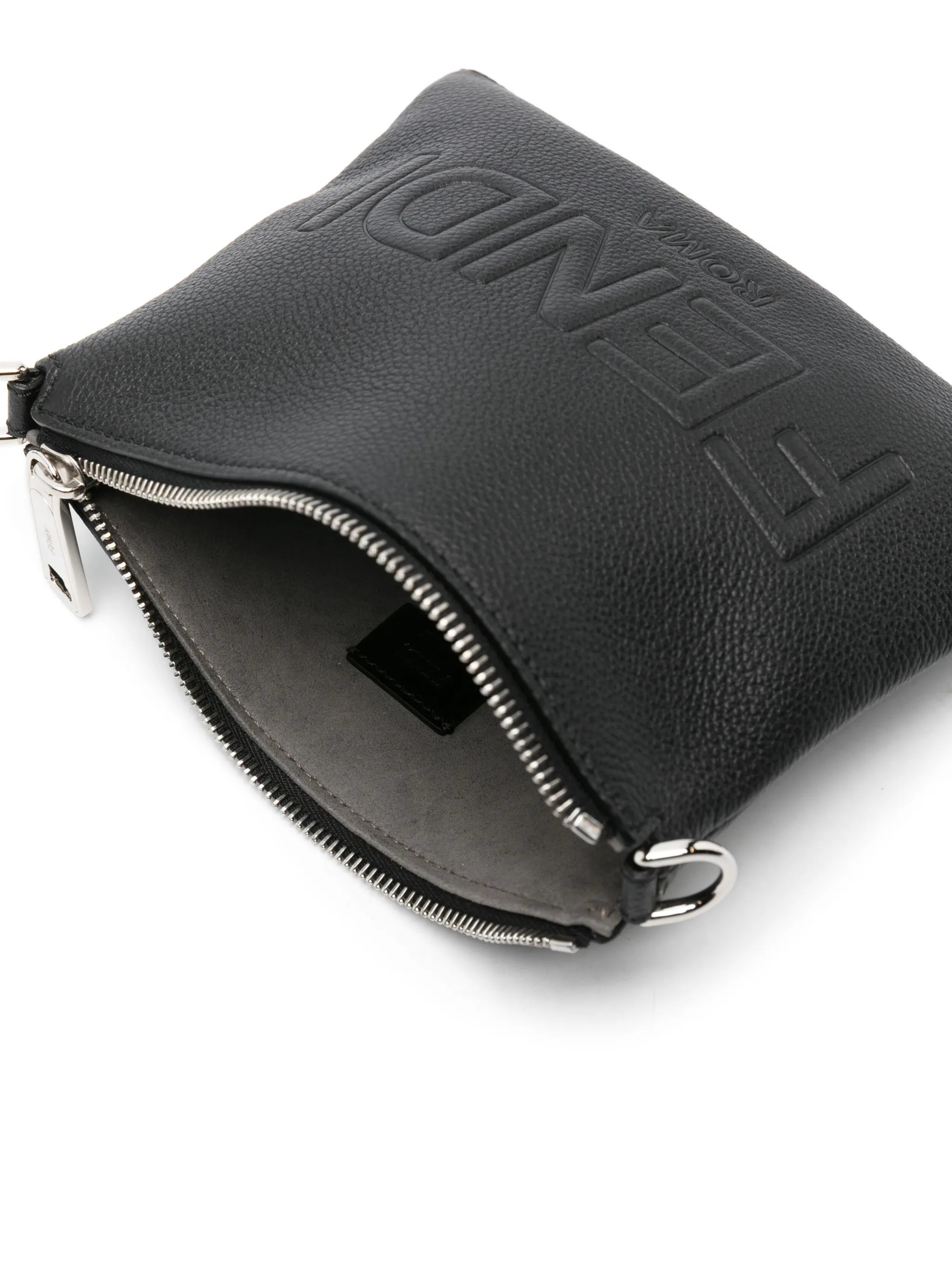 logo-embossed leather messenger bag