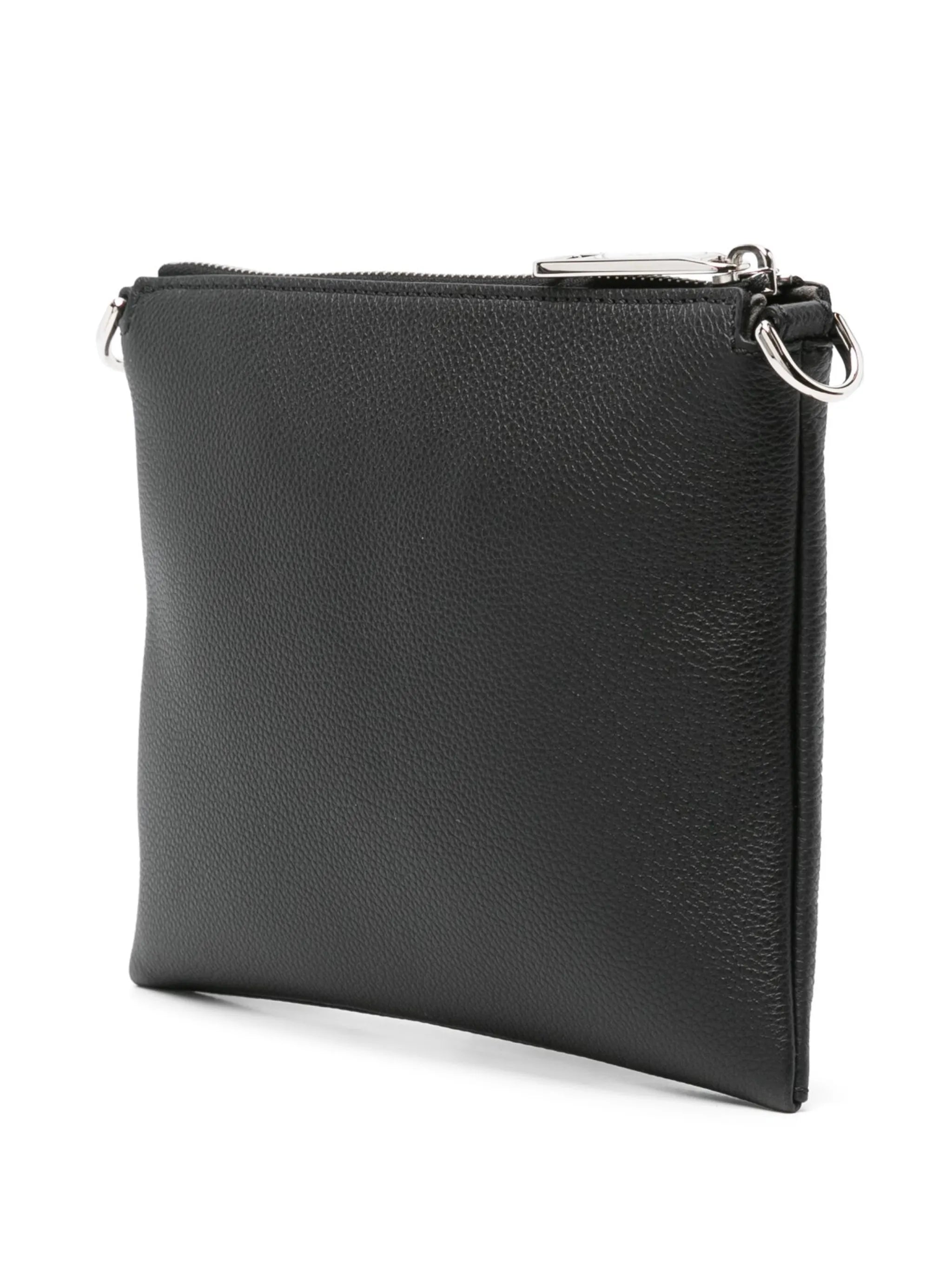 logo-embossed leather messenger bag