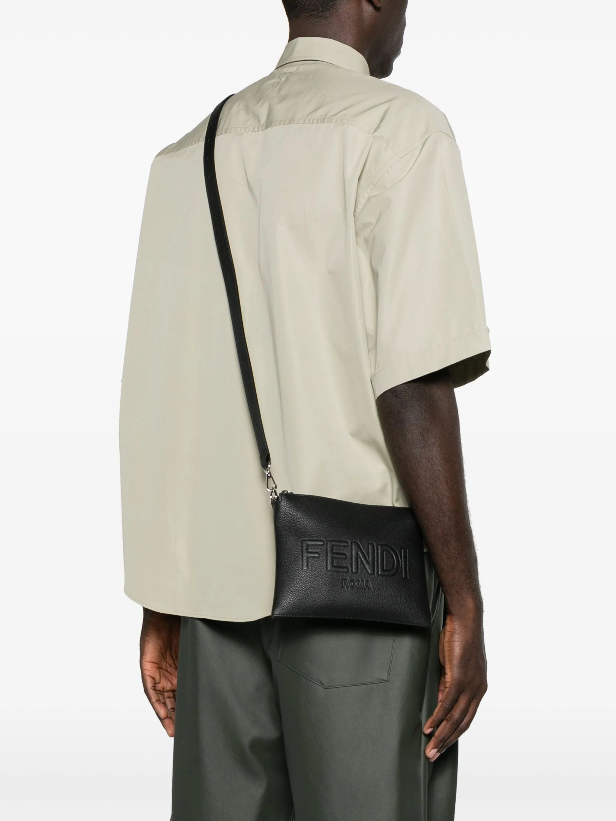 logo-embossed leather messenger bag