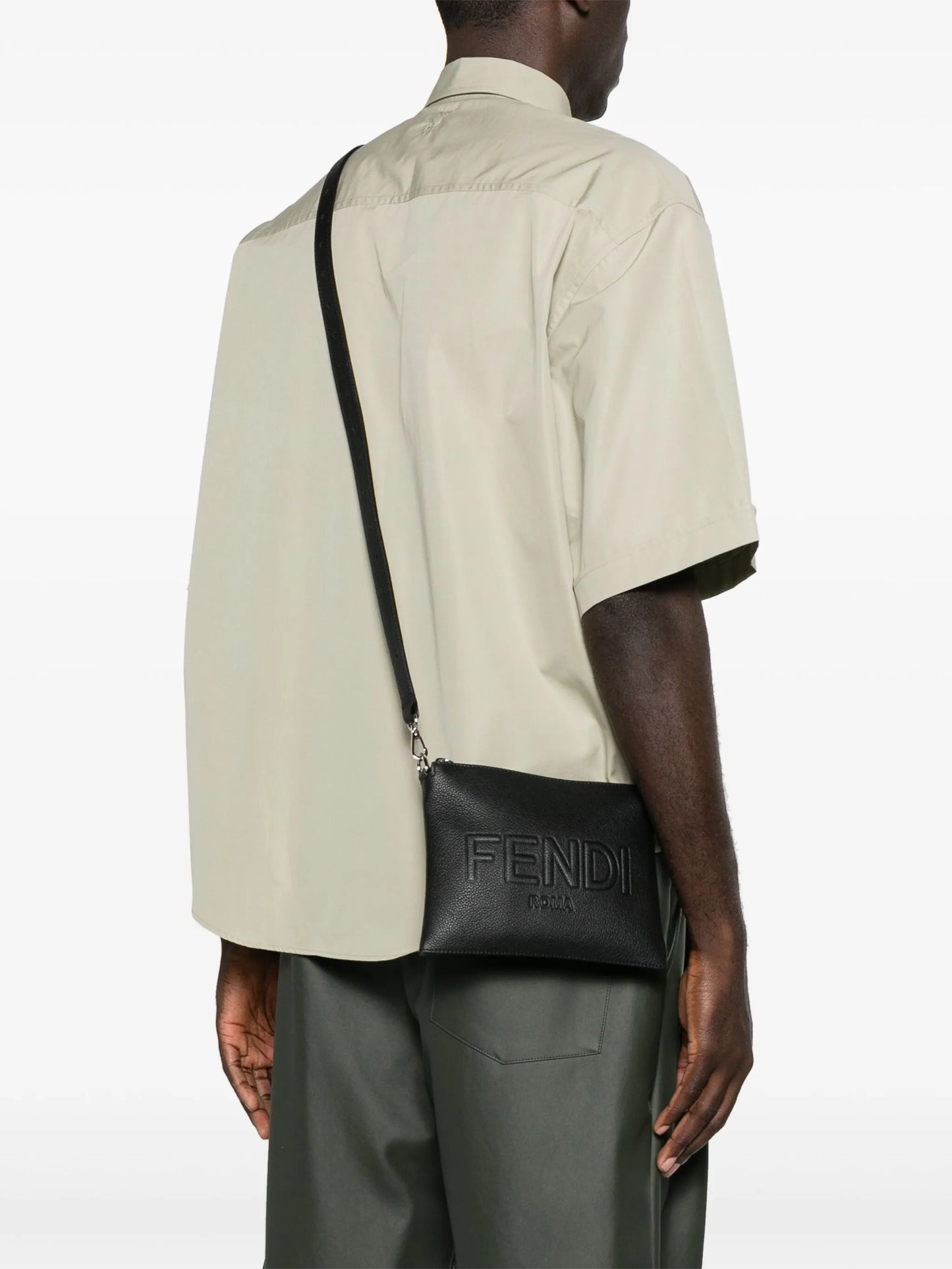 logo-embossed leather messenger bag