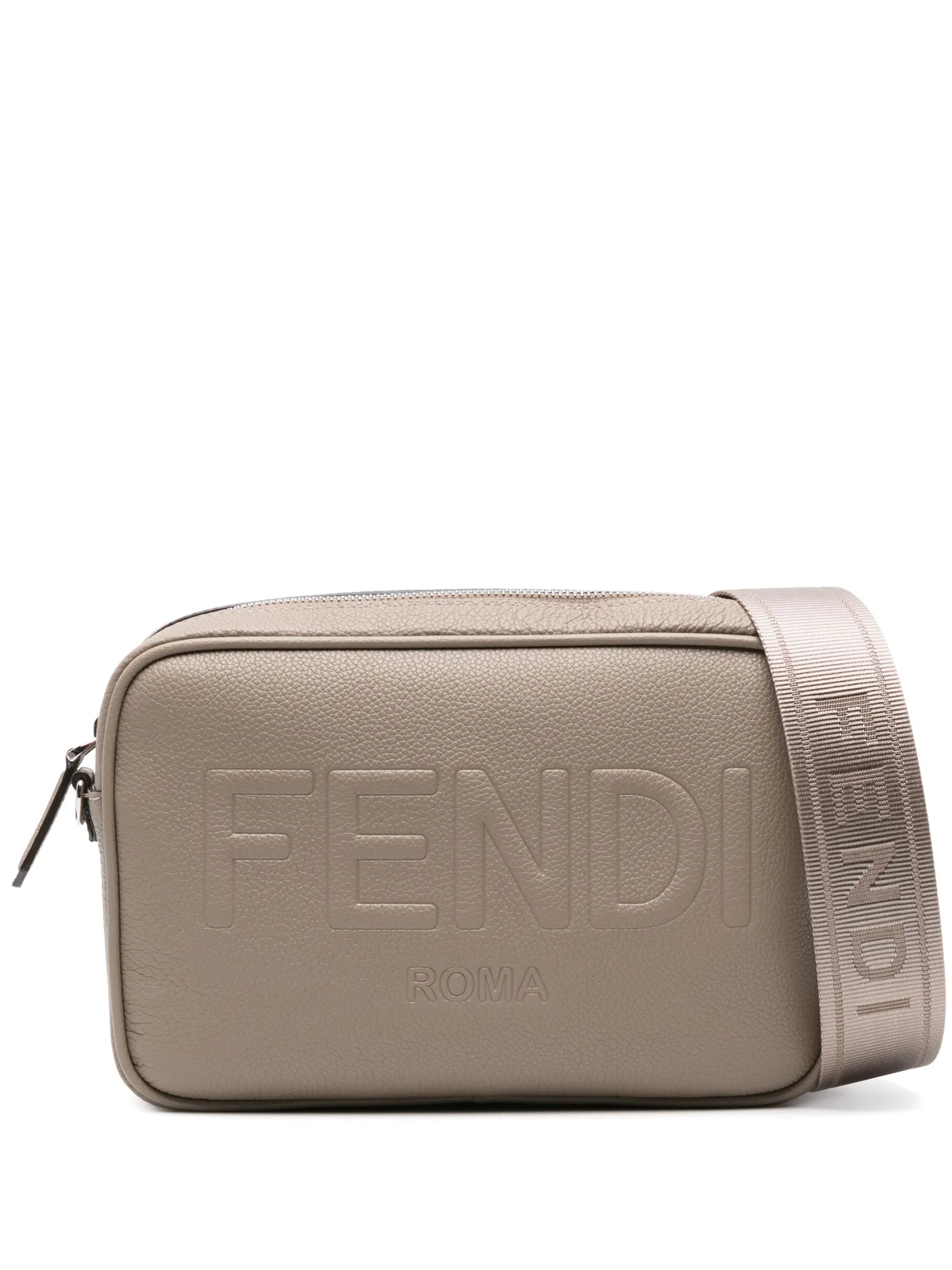 logo-embossed leather camera case