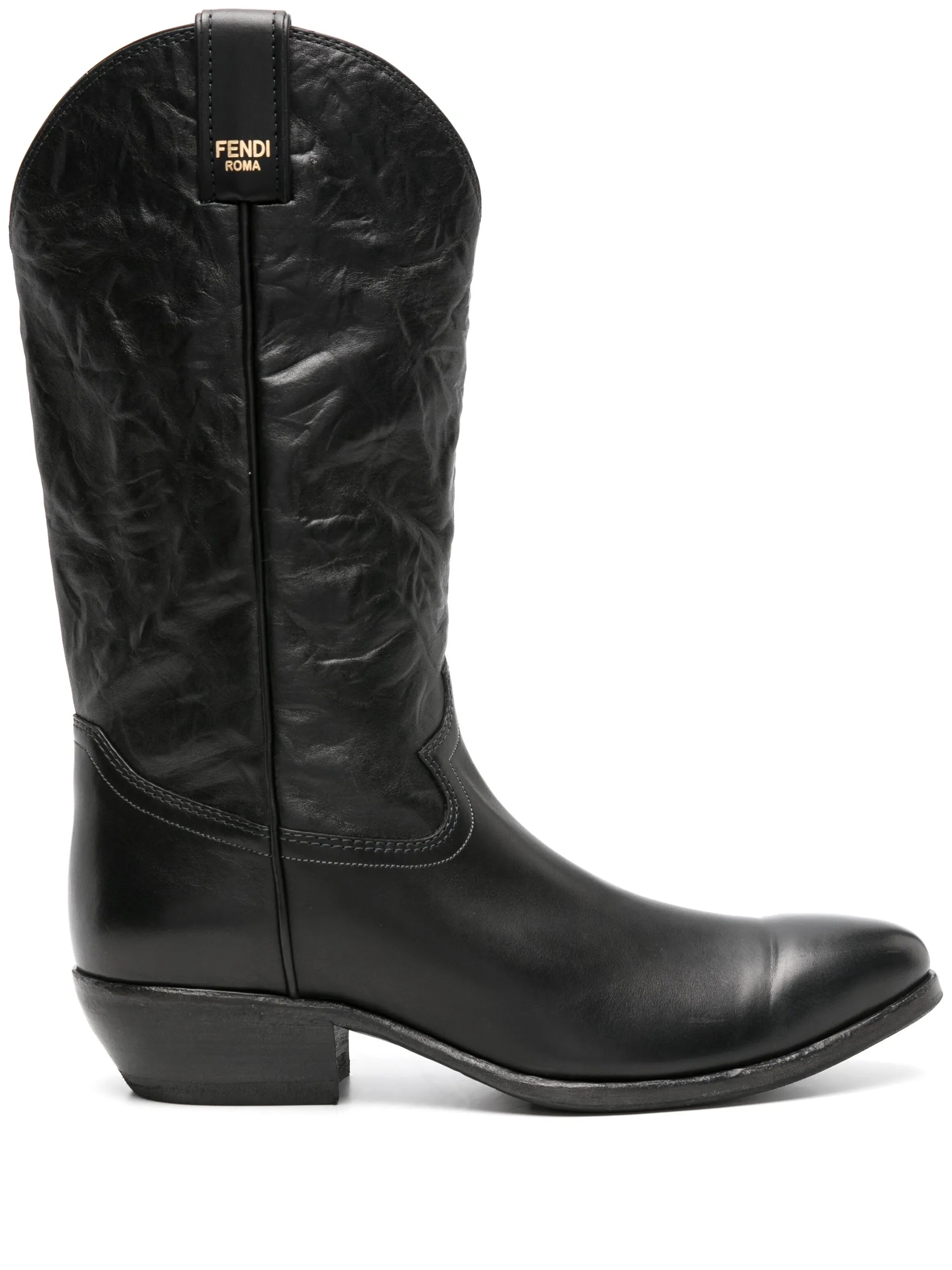 crinkled-leather cowboy boots