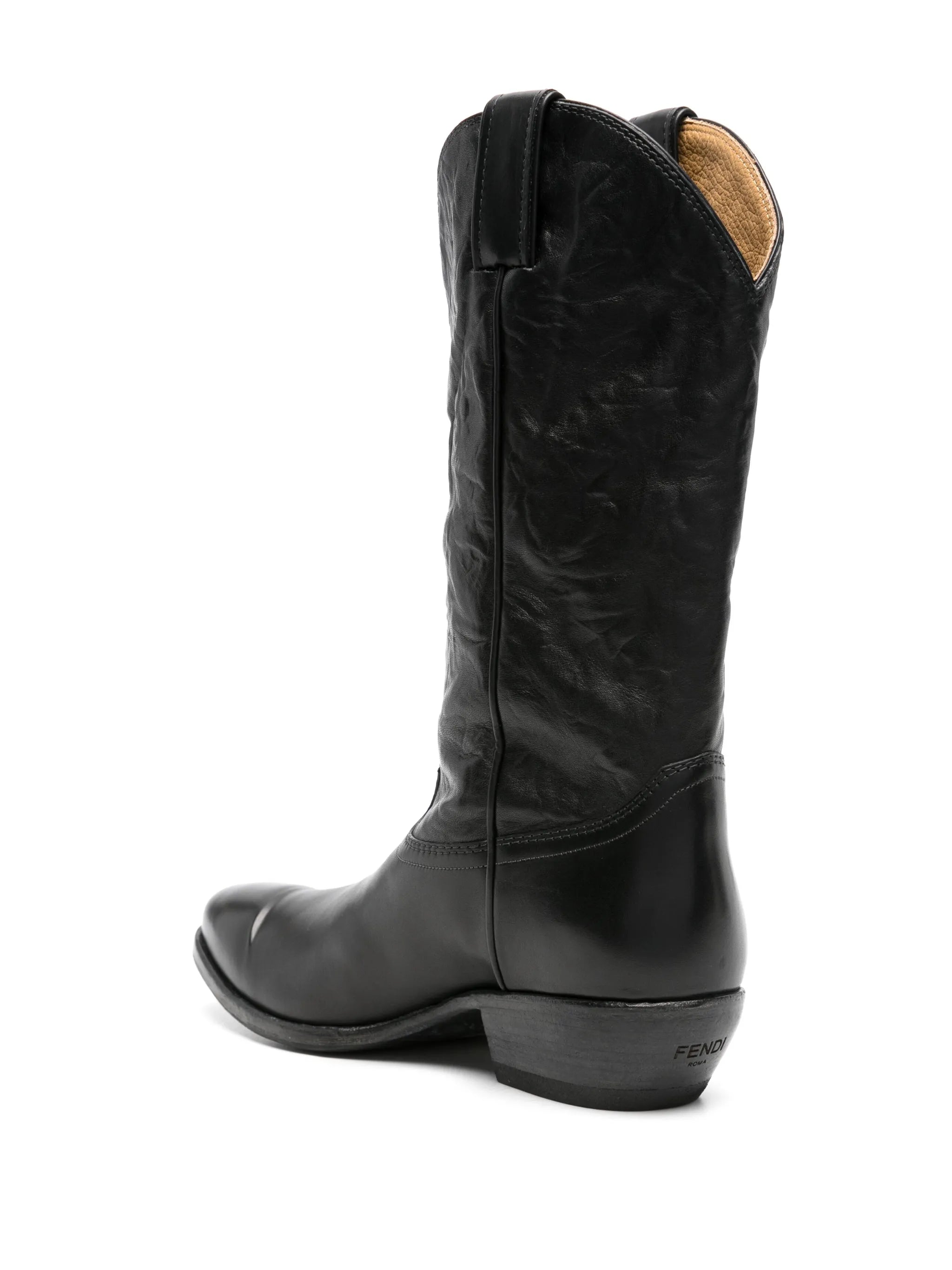 crinkled-leather cowboy boots