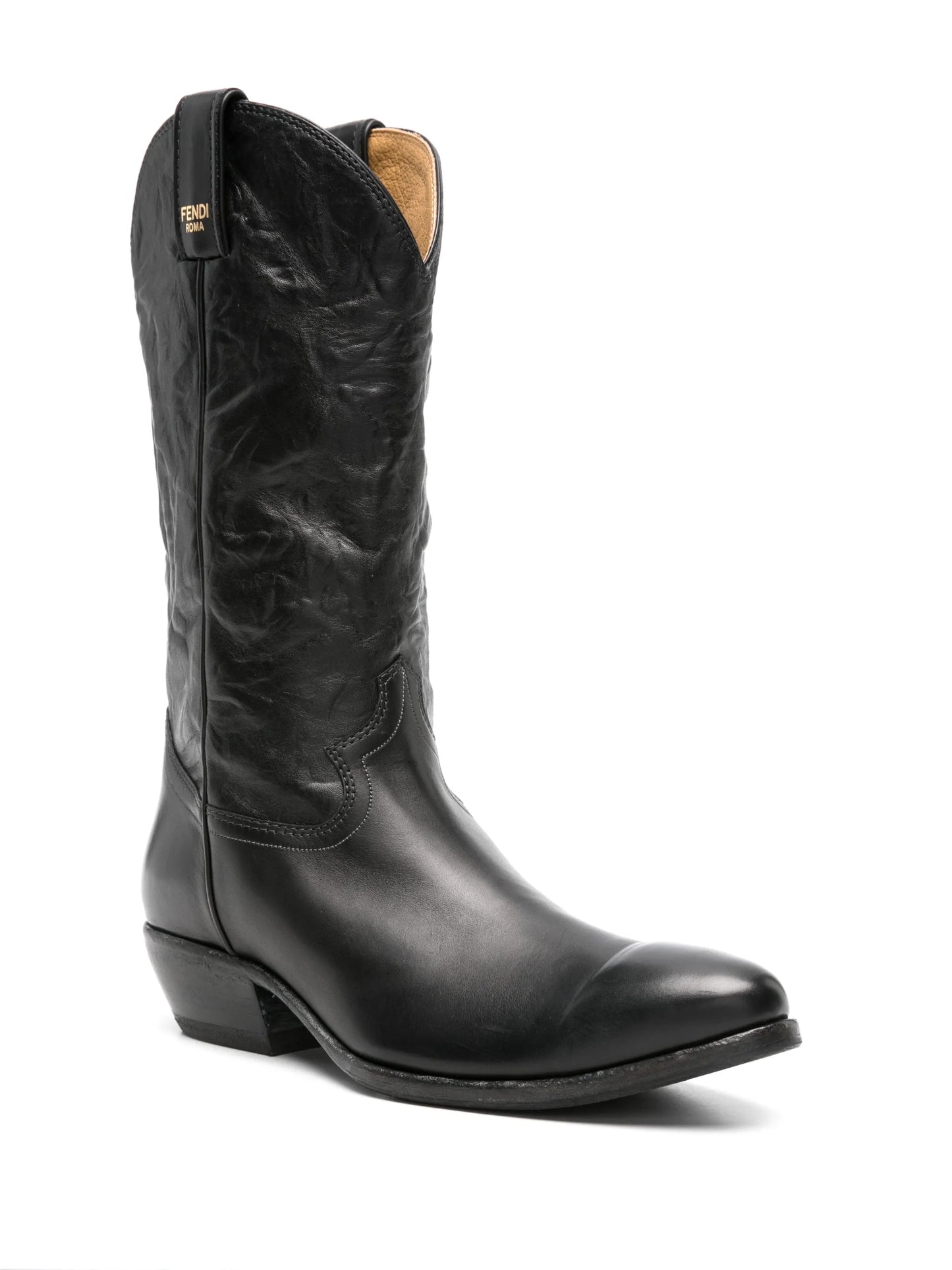 crinkled-leather cowboy boots