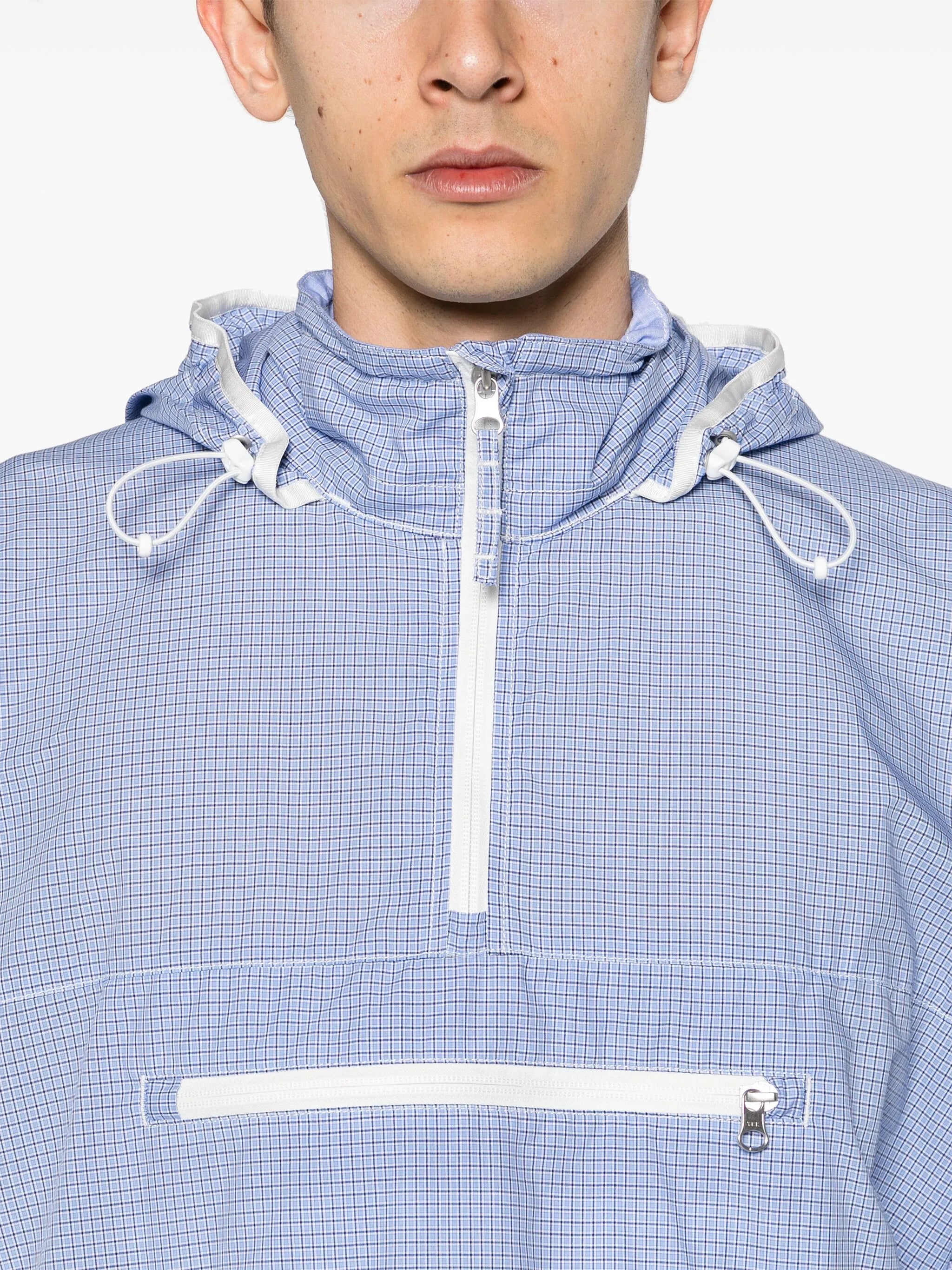 grid-pattern hooded jacket