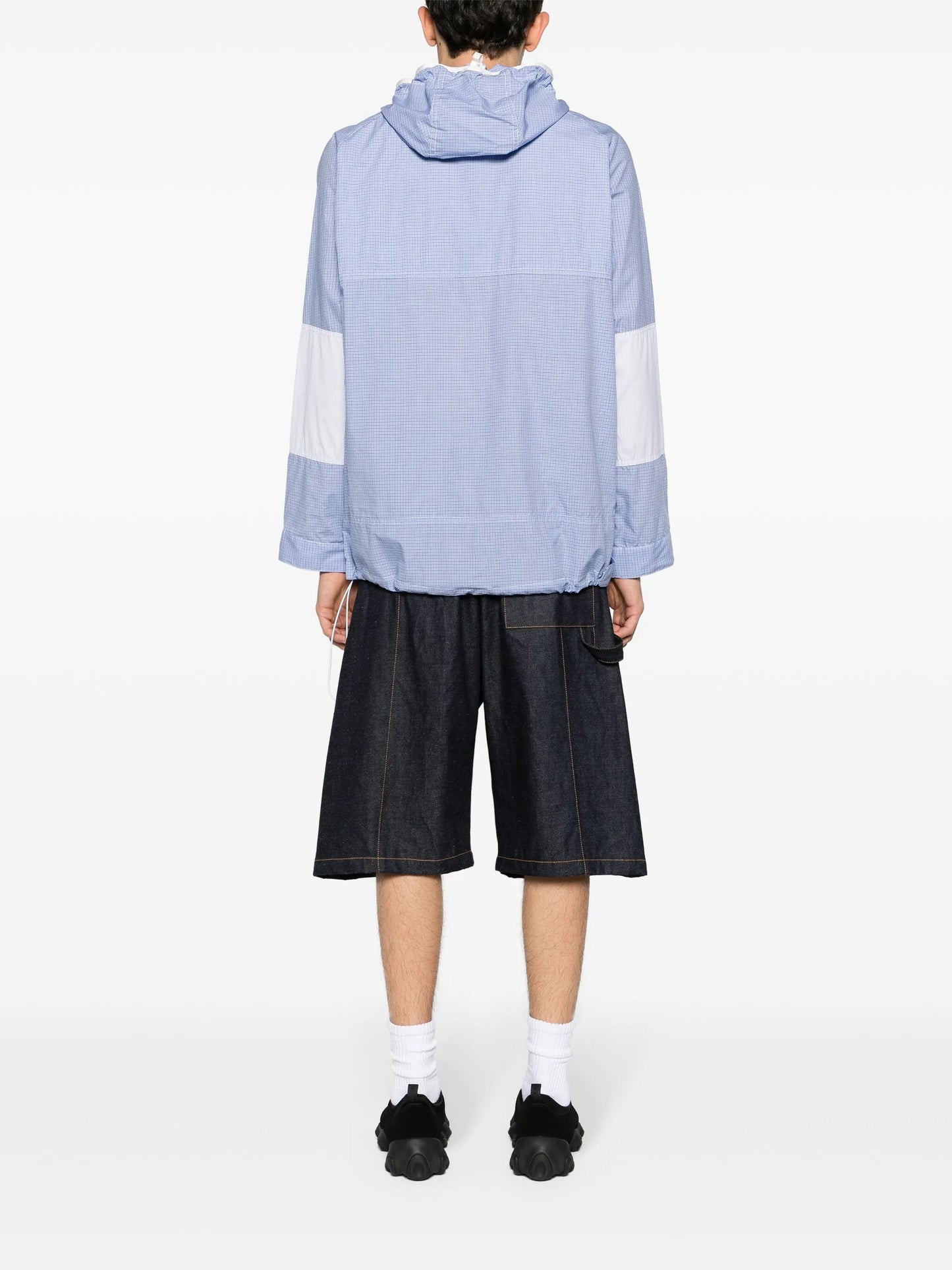 grid-pattern hooded jacket