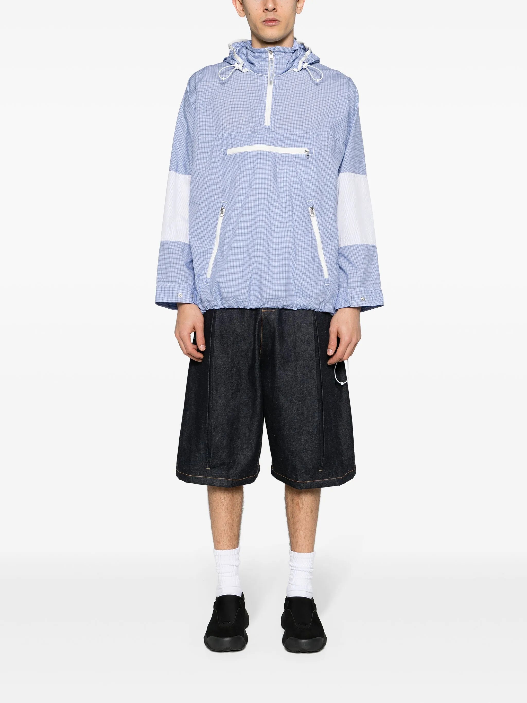 grid-pattern hooded jacket