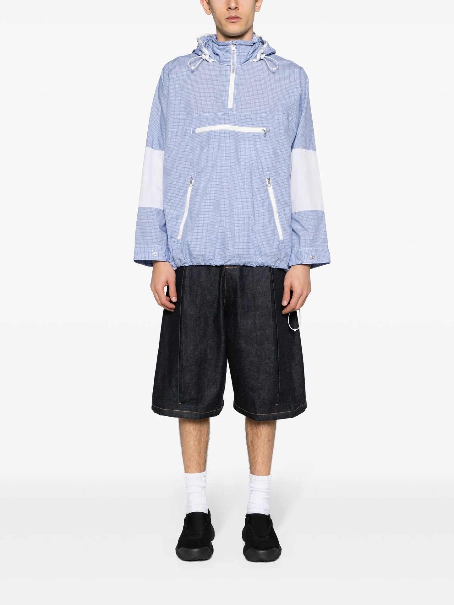 grid-pattern hooded jacket