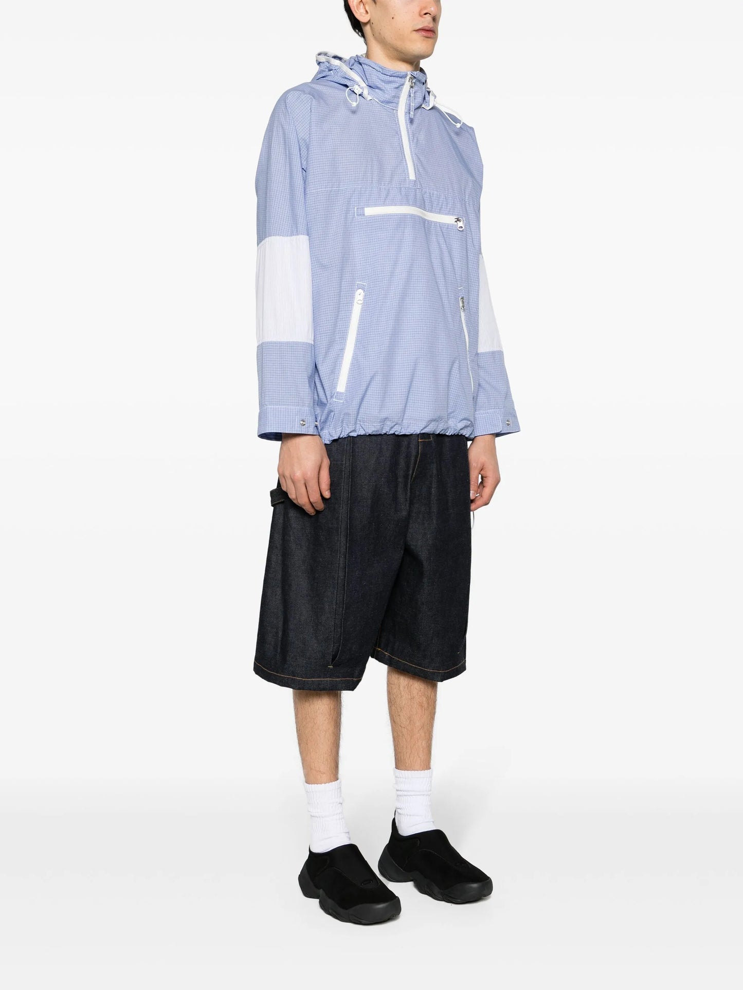 grid-pattern hooded jacket