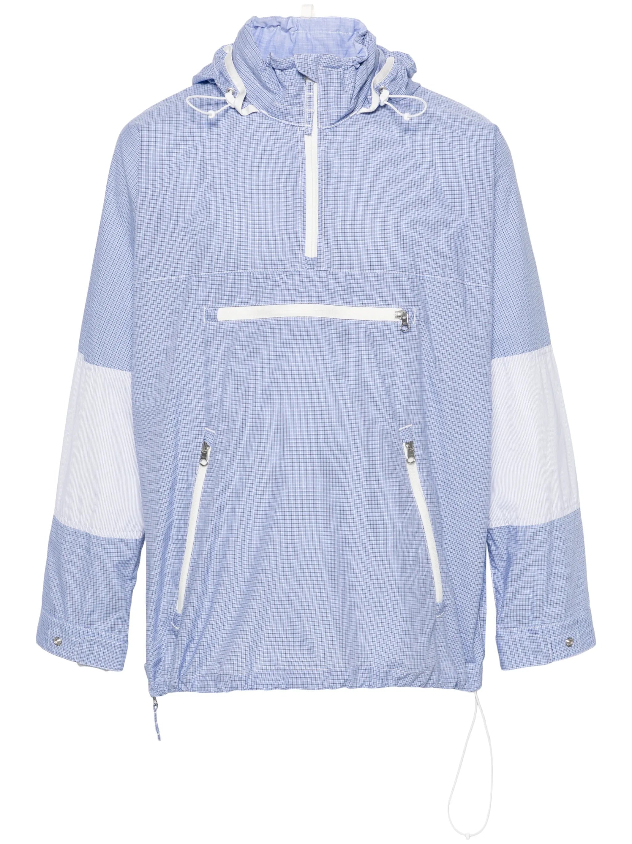 grid-pattern hooded jacket