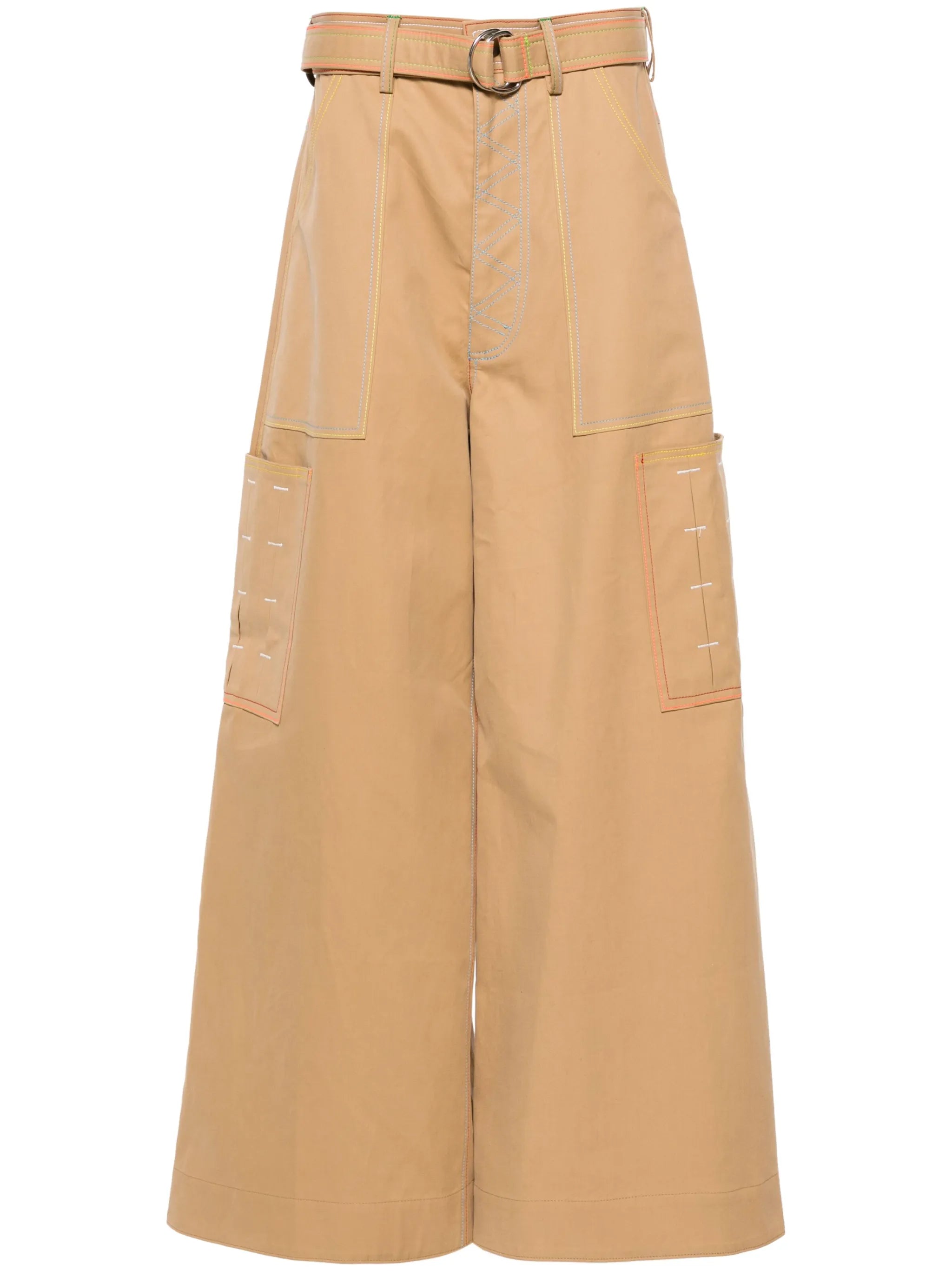 contrast-stitching belted cargo trousers