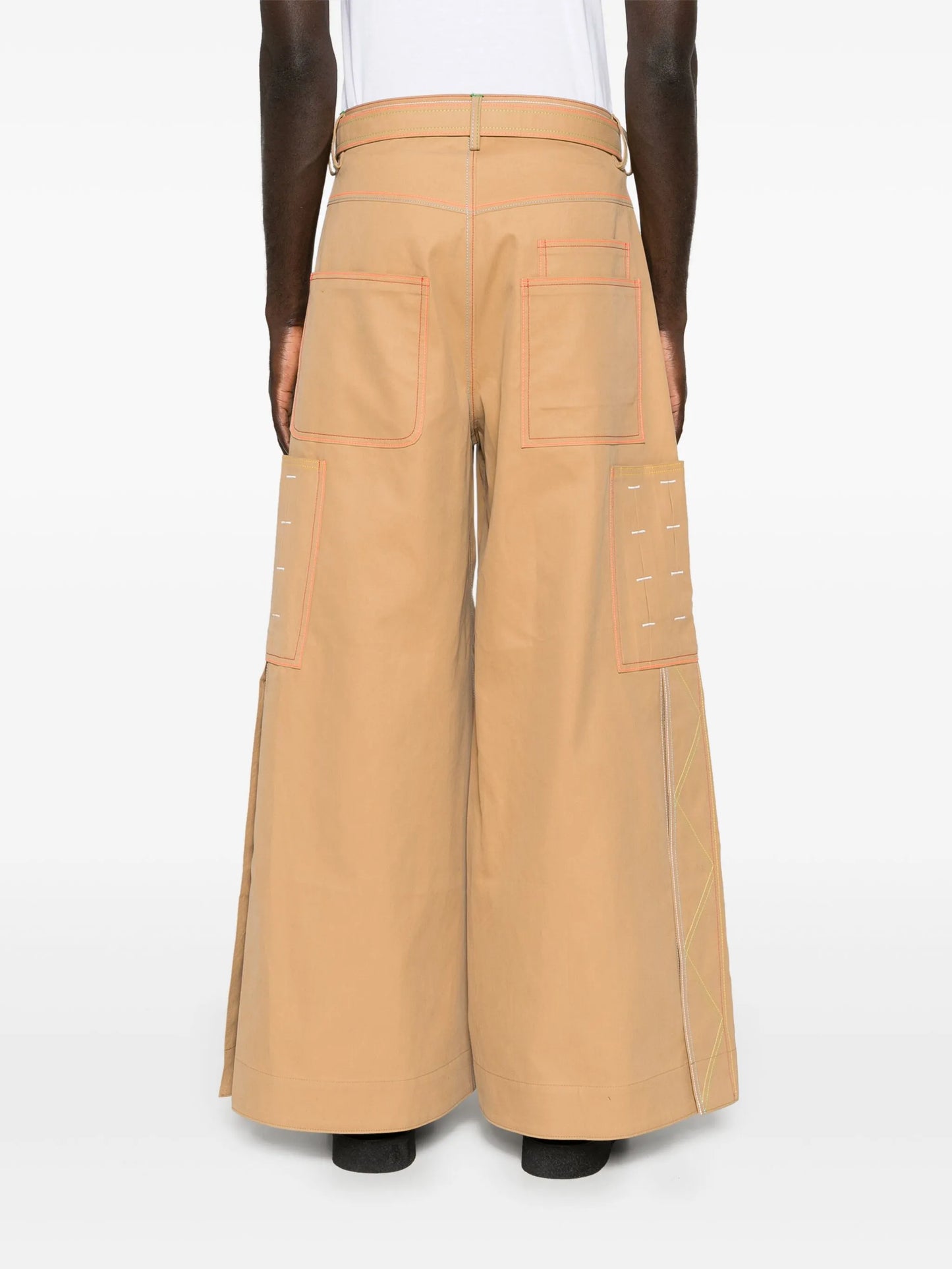 contrast-stitching belted cargo trousers