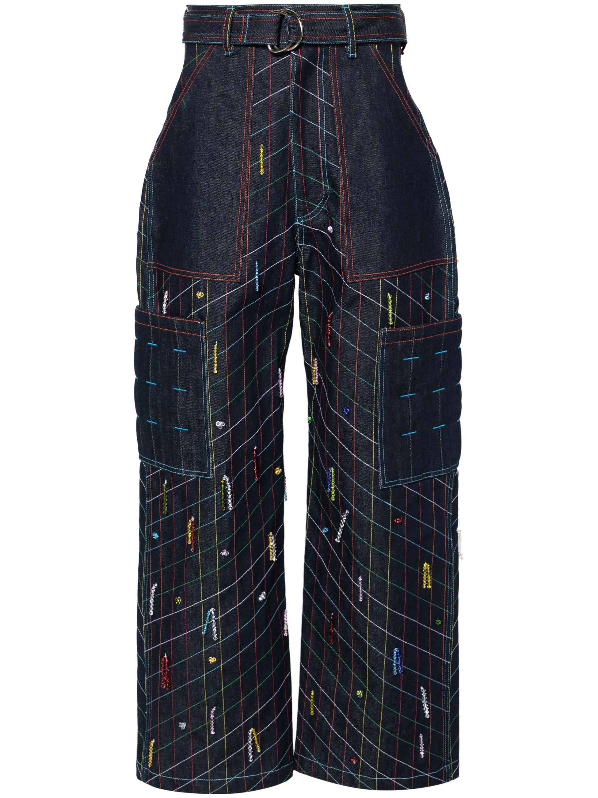 hand-beaded straight jeans