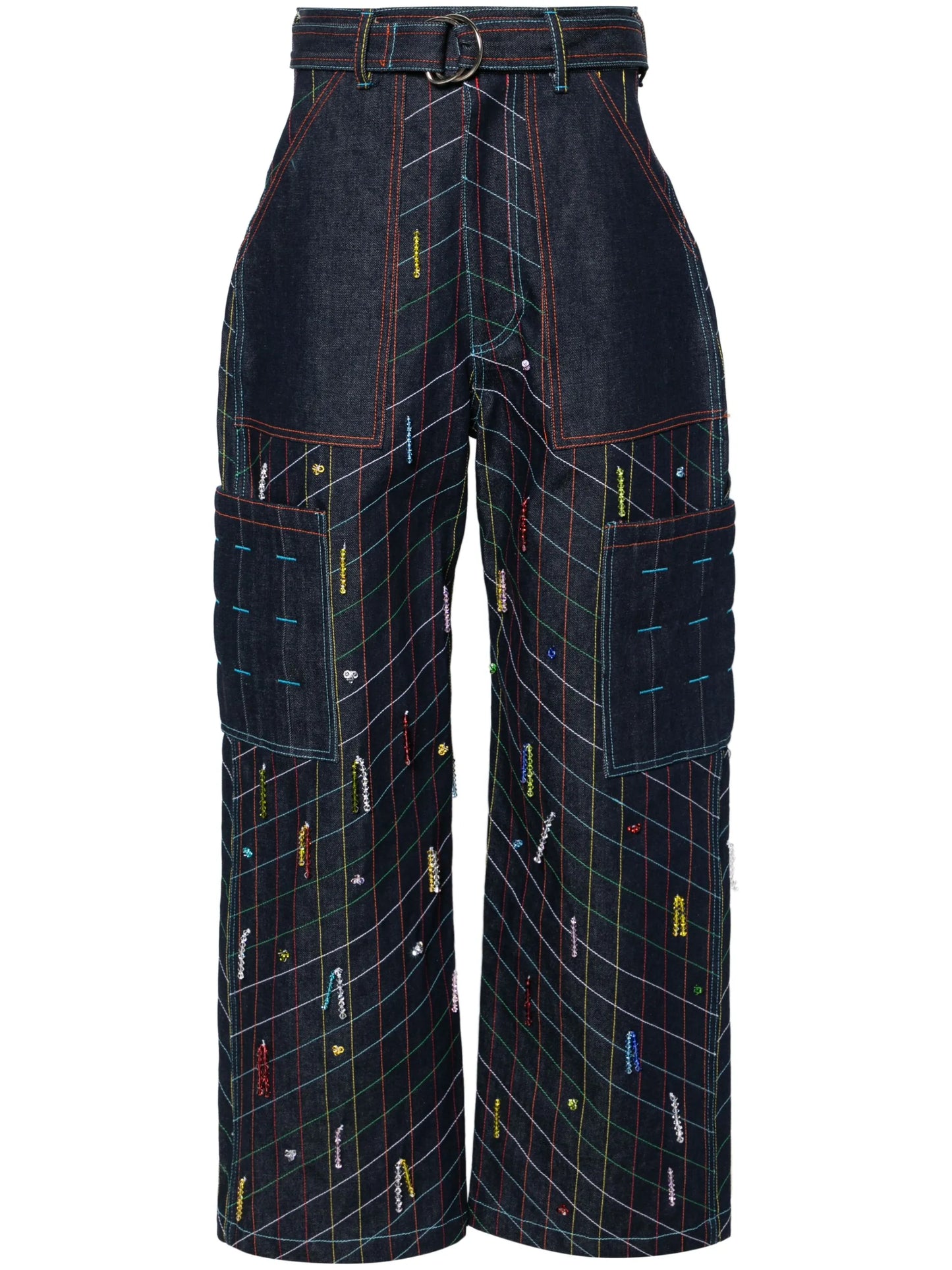 hand-beaded straight jeans