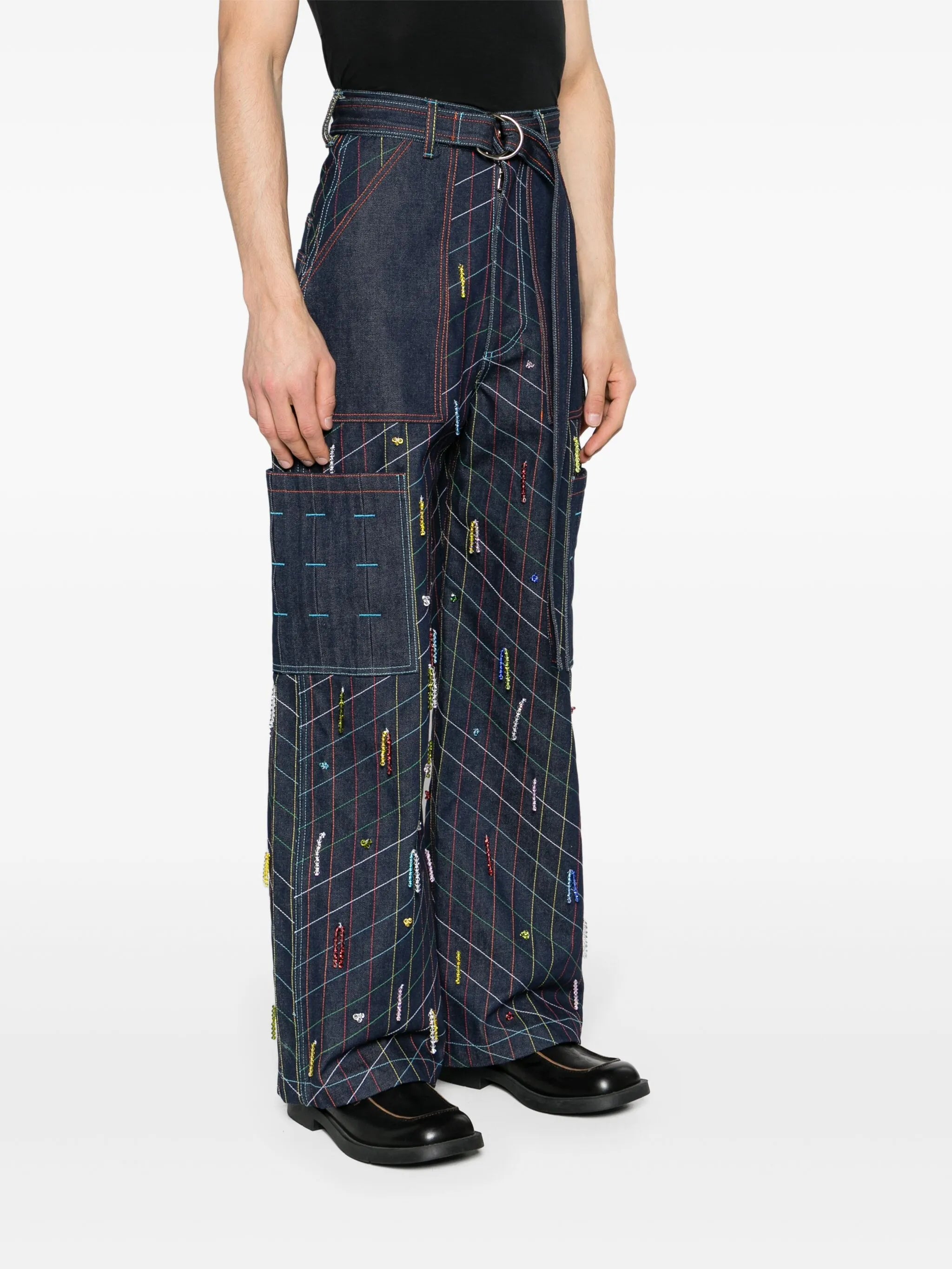 hand-beaded straight jeans