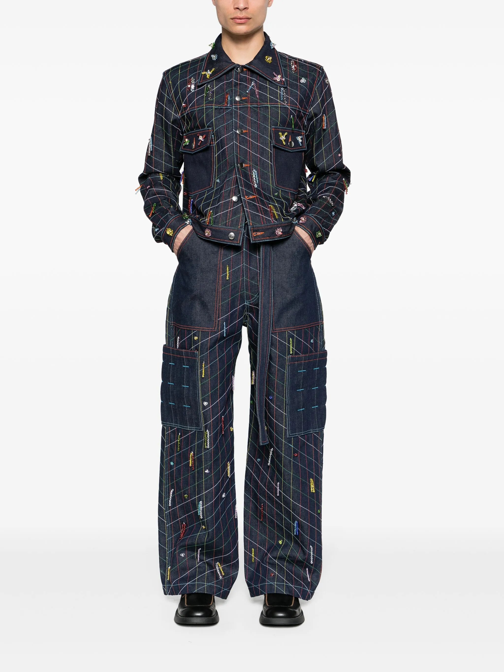 hand-beaded straight jeans