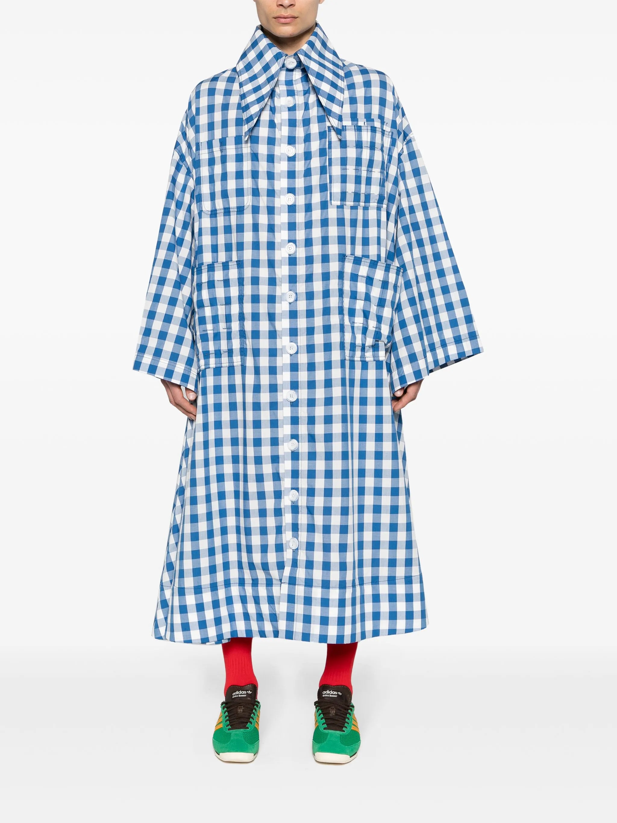 gingham-check cotton coat