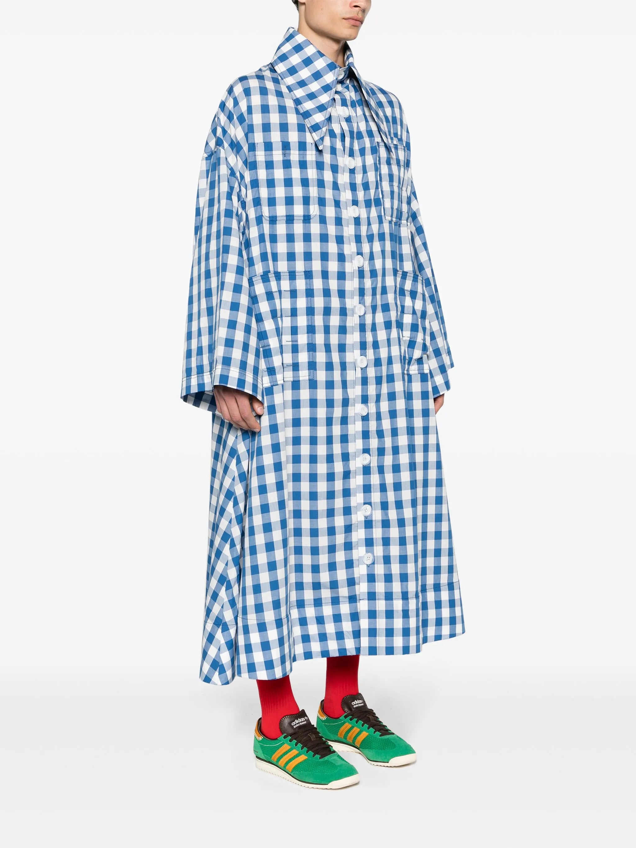 gingham-check cotton coat
