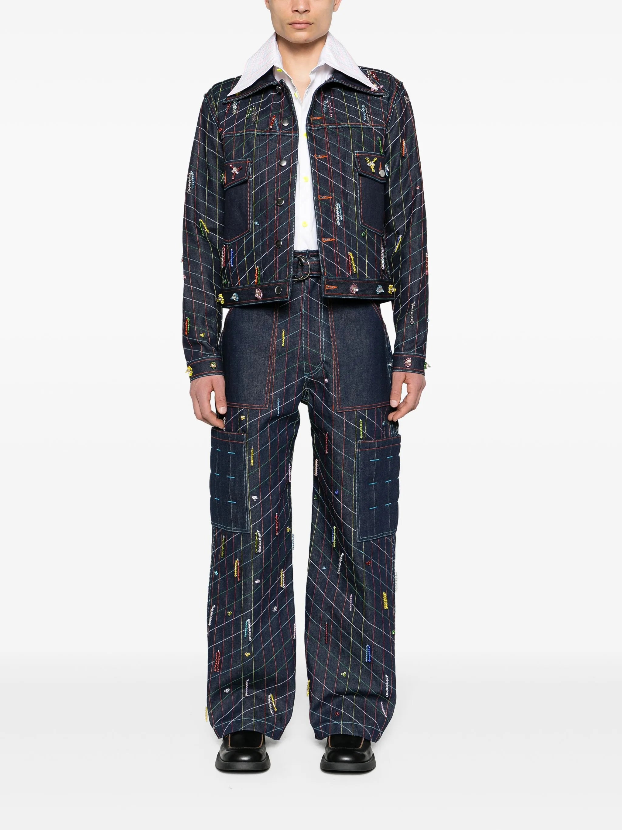 contrast-stitching cotton shirt