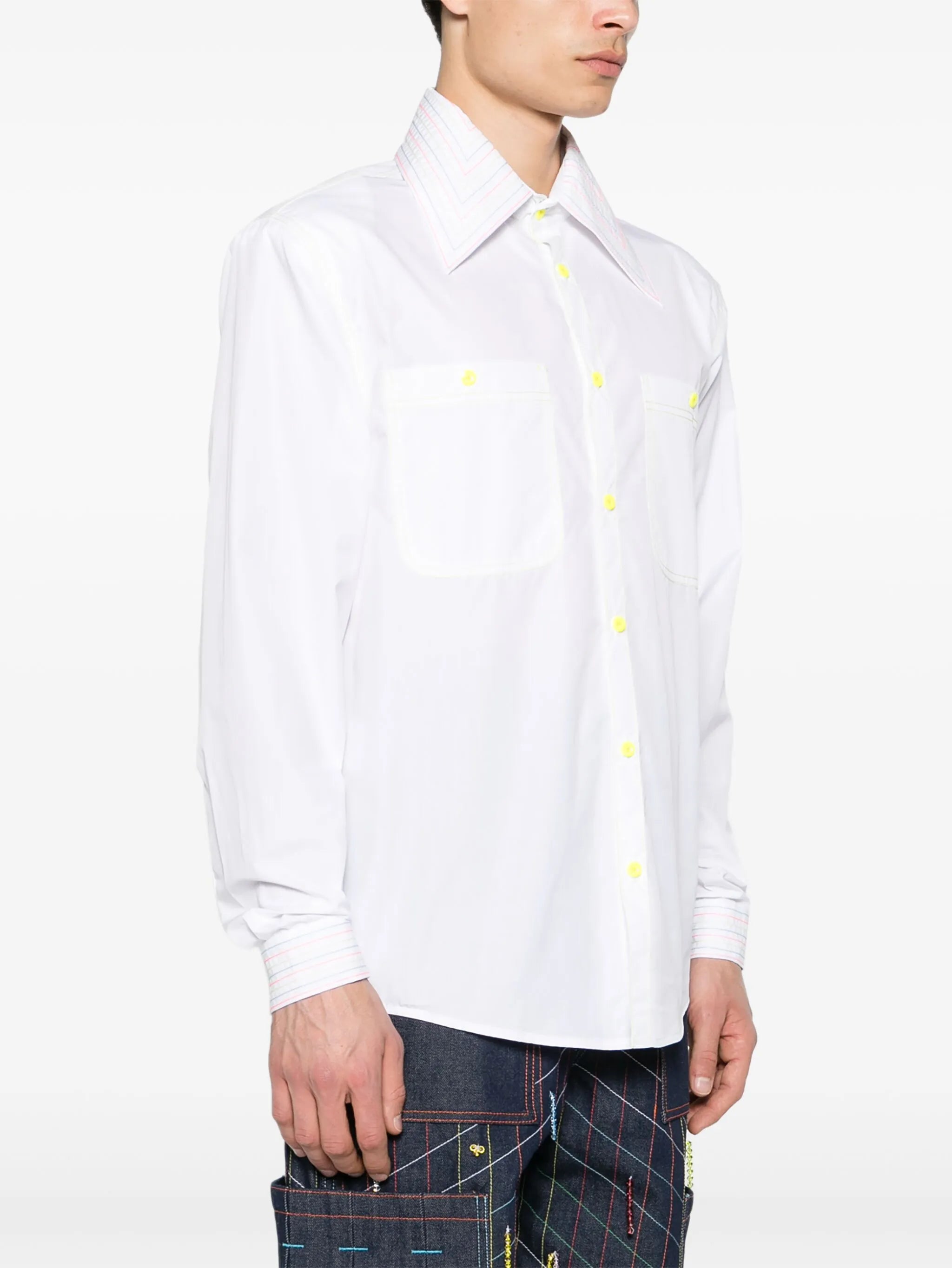 contrast-stitching cotton shirt