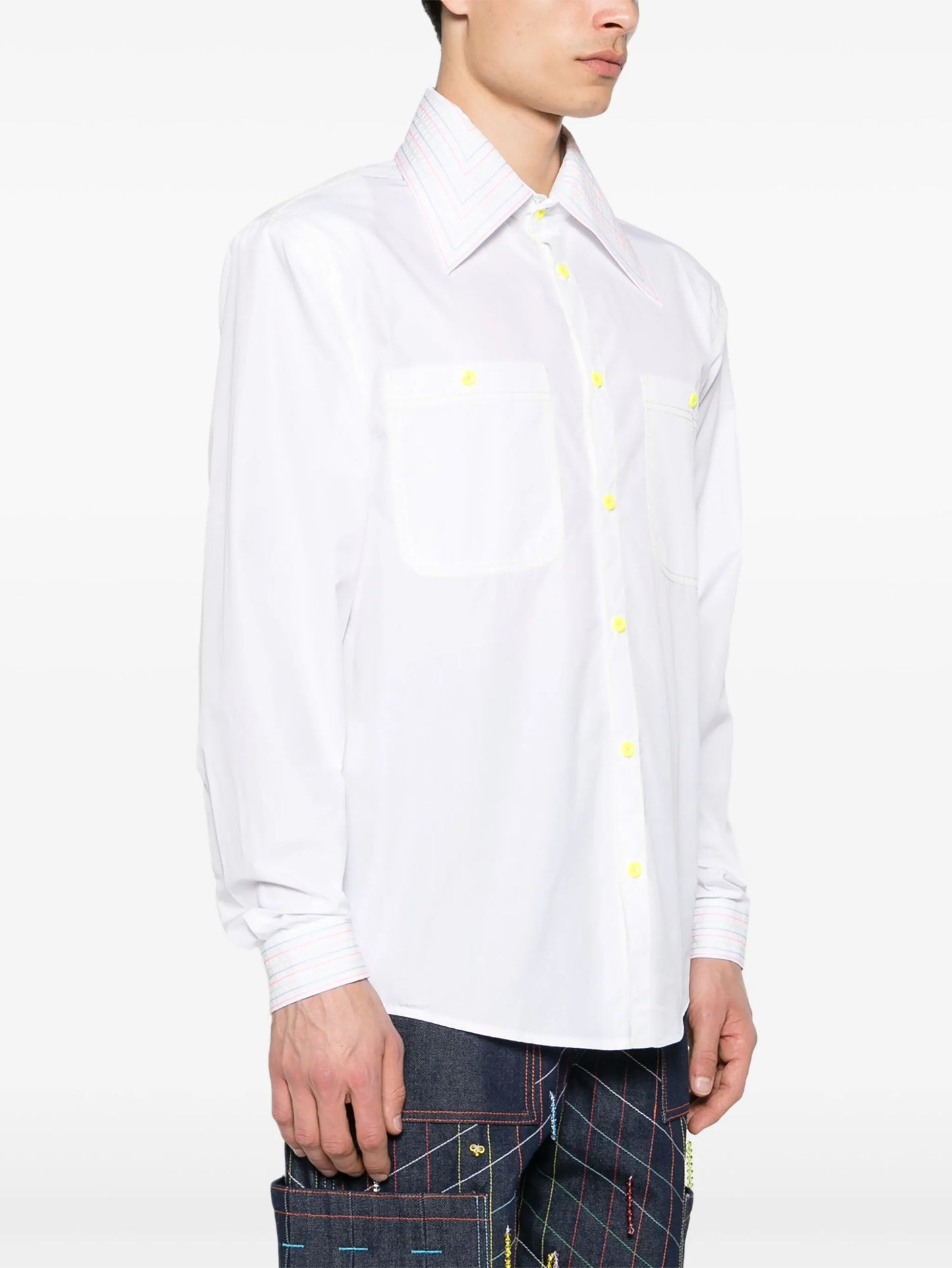 contrast-stitching cotton shirt
