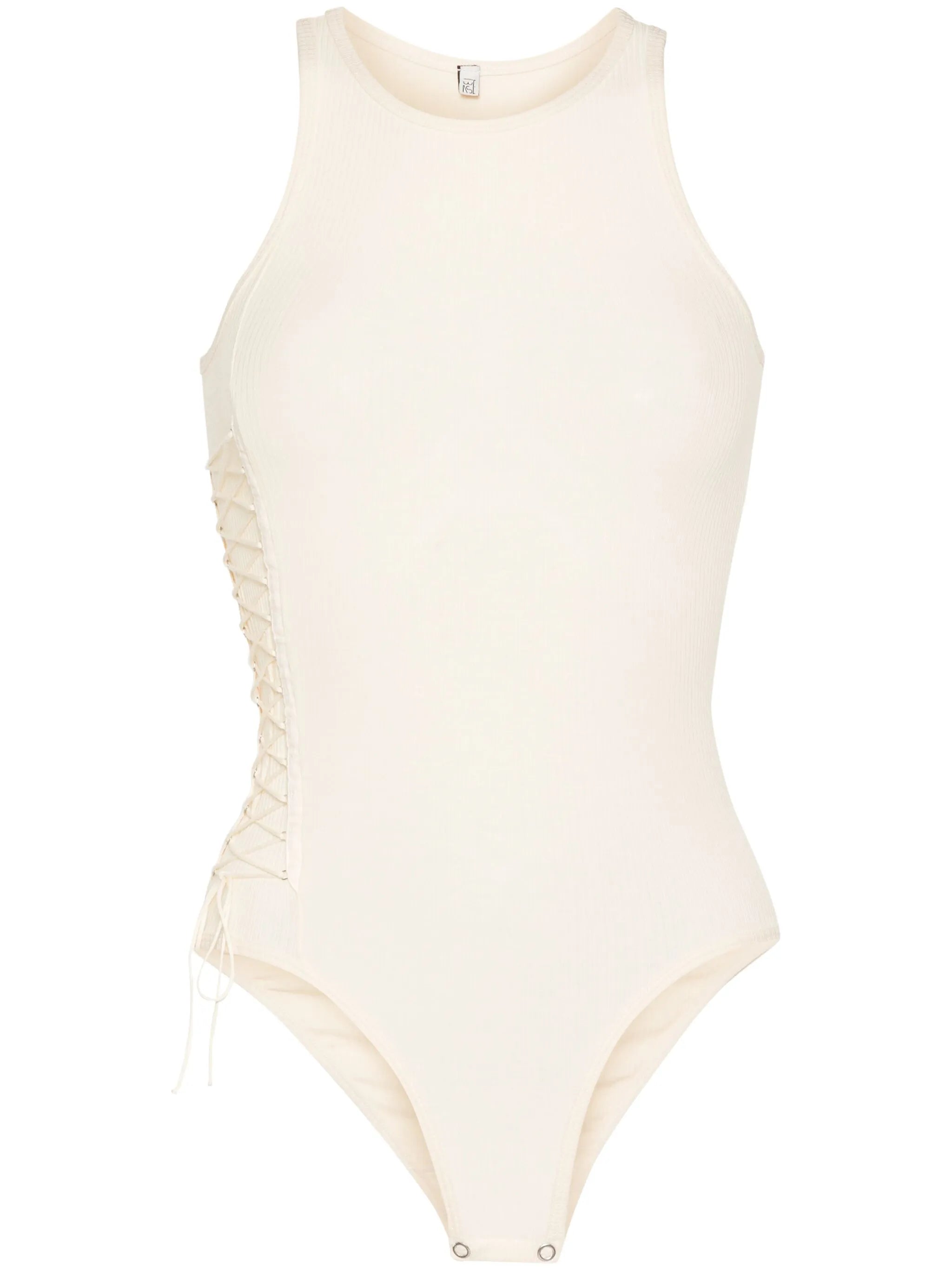 criss-cross-straps ribbed bodysuit