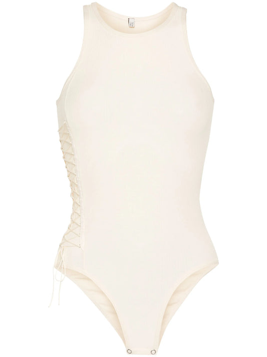 criss-cross-straps ribbed bodysuit