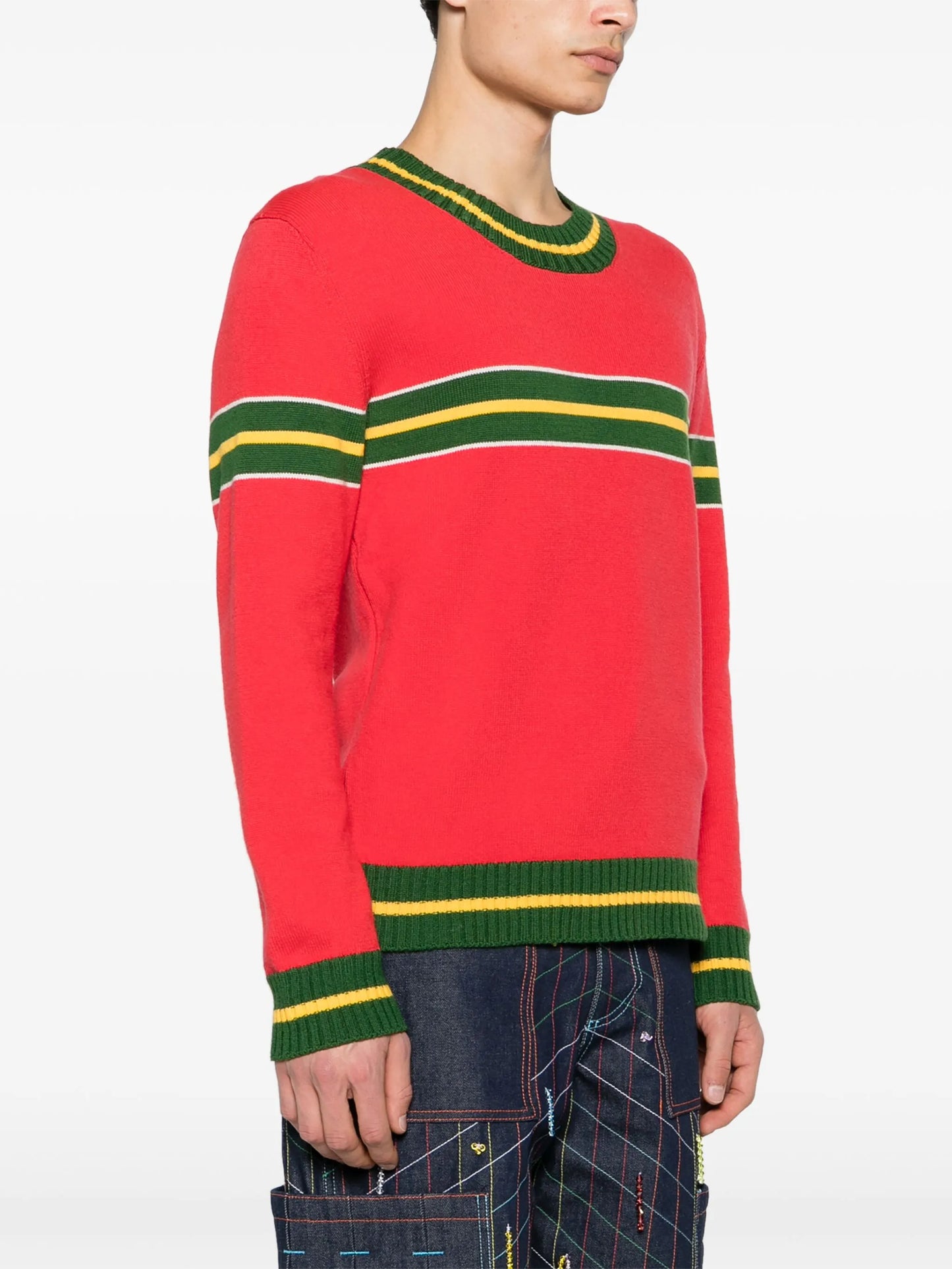 stripe-detailing merino jumper