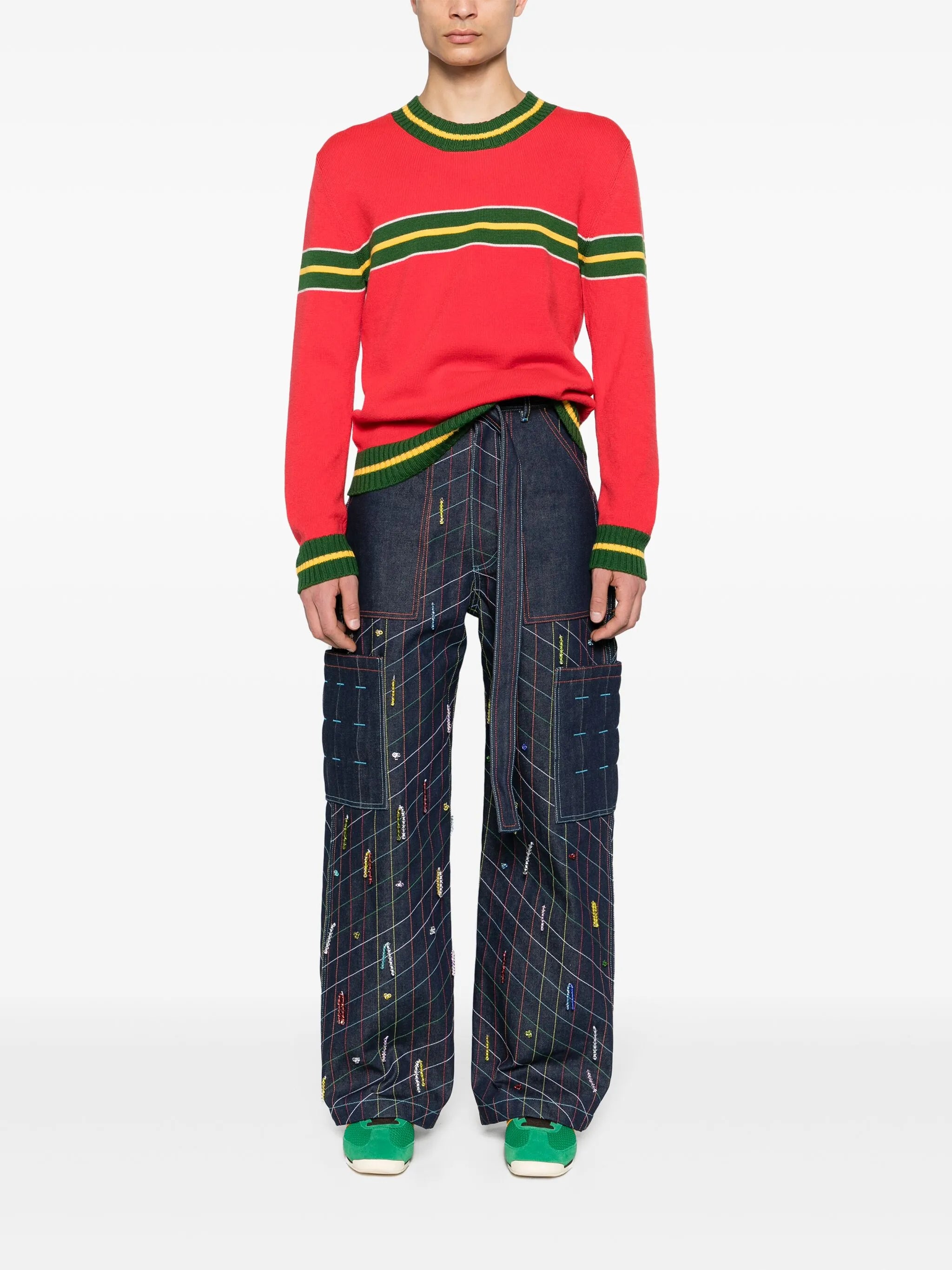 stripe-detailing merino jumper