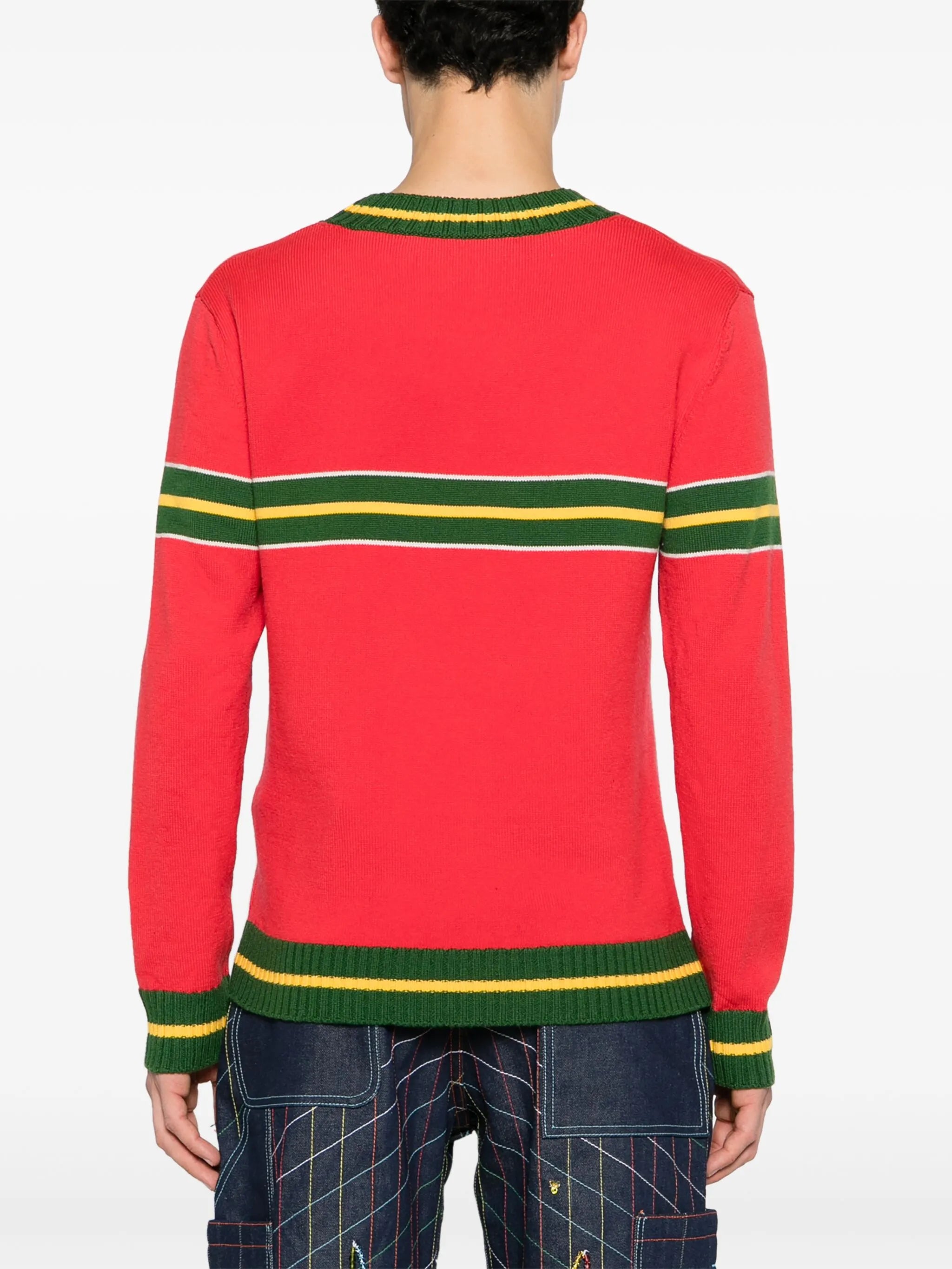 stripe-detailing merino jumper