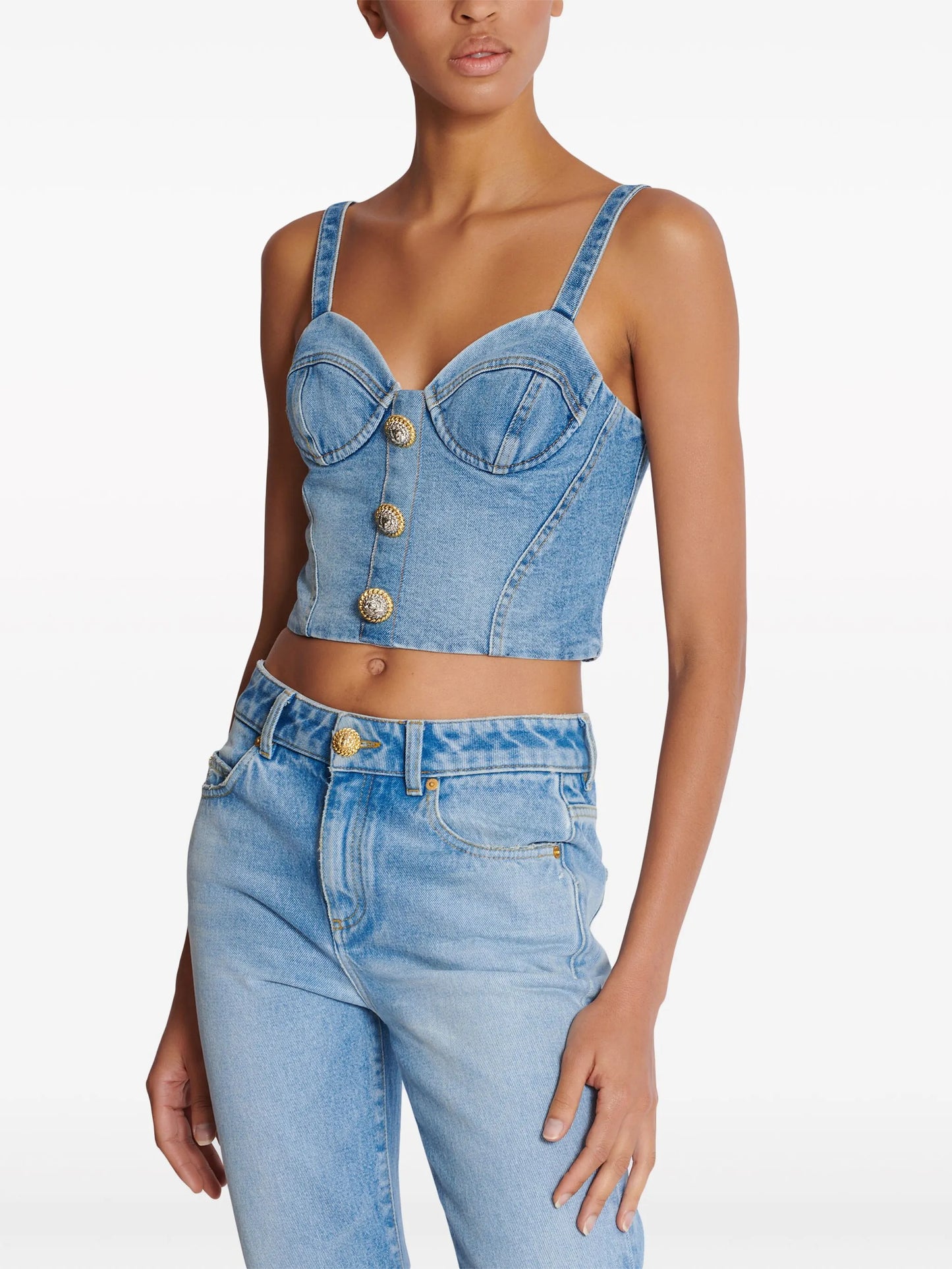 buttonned denim crop top