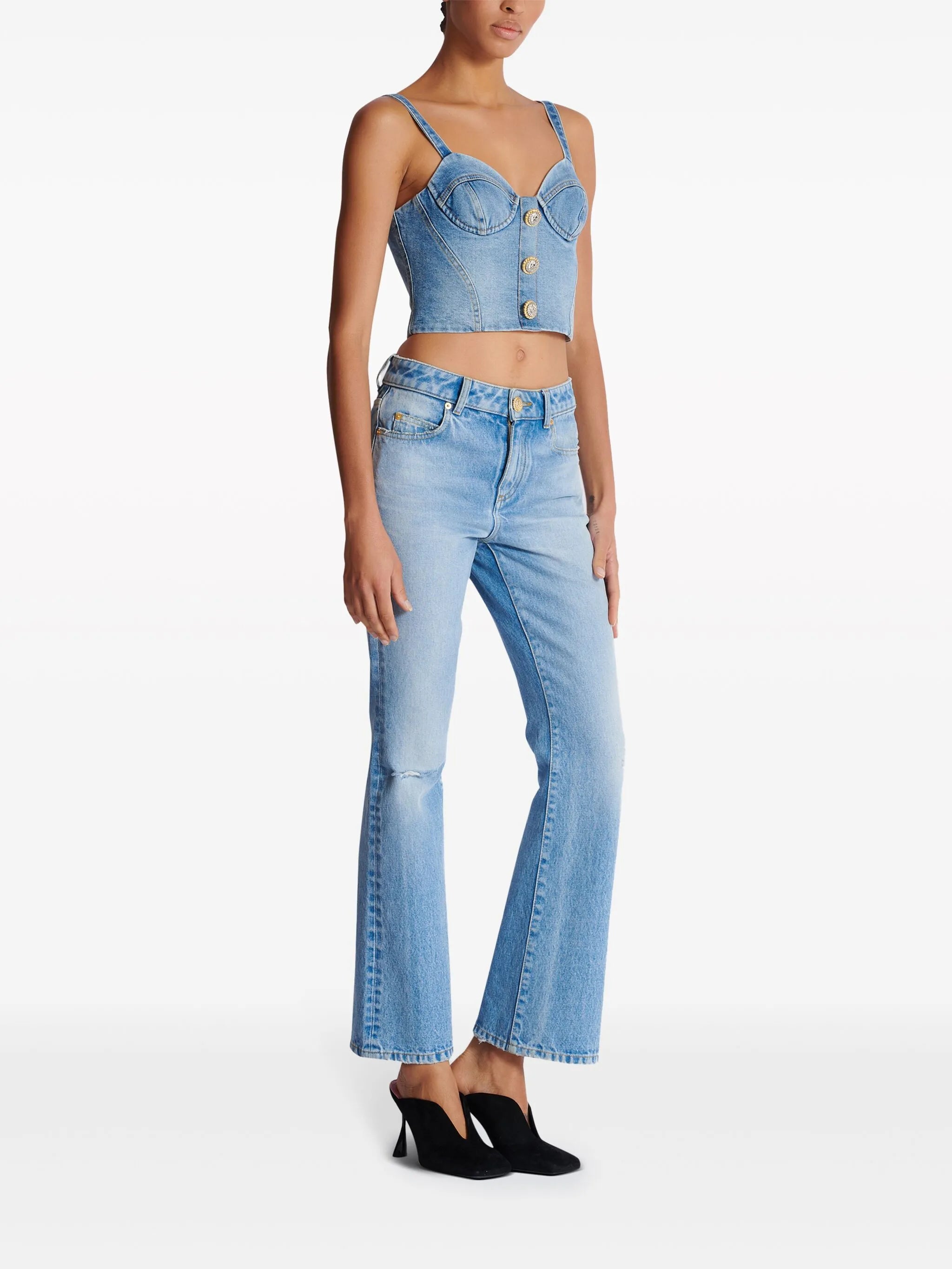 buttonned denim crop top