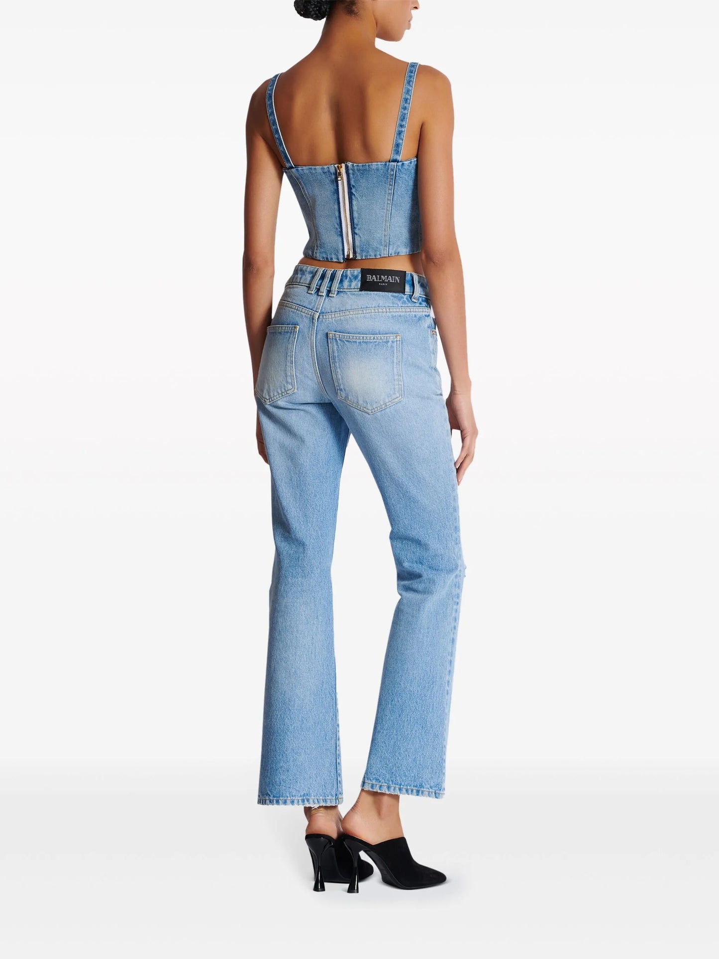 buttonned denim crop top