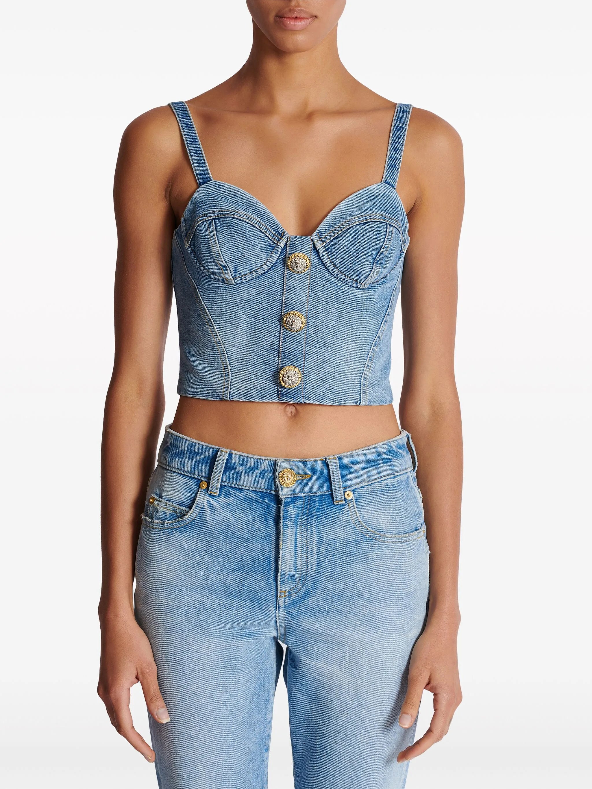 buttonned denim crop top