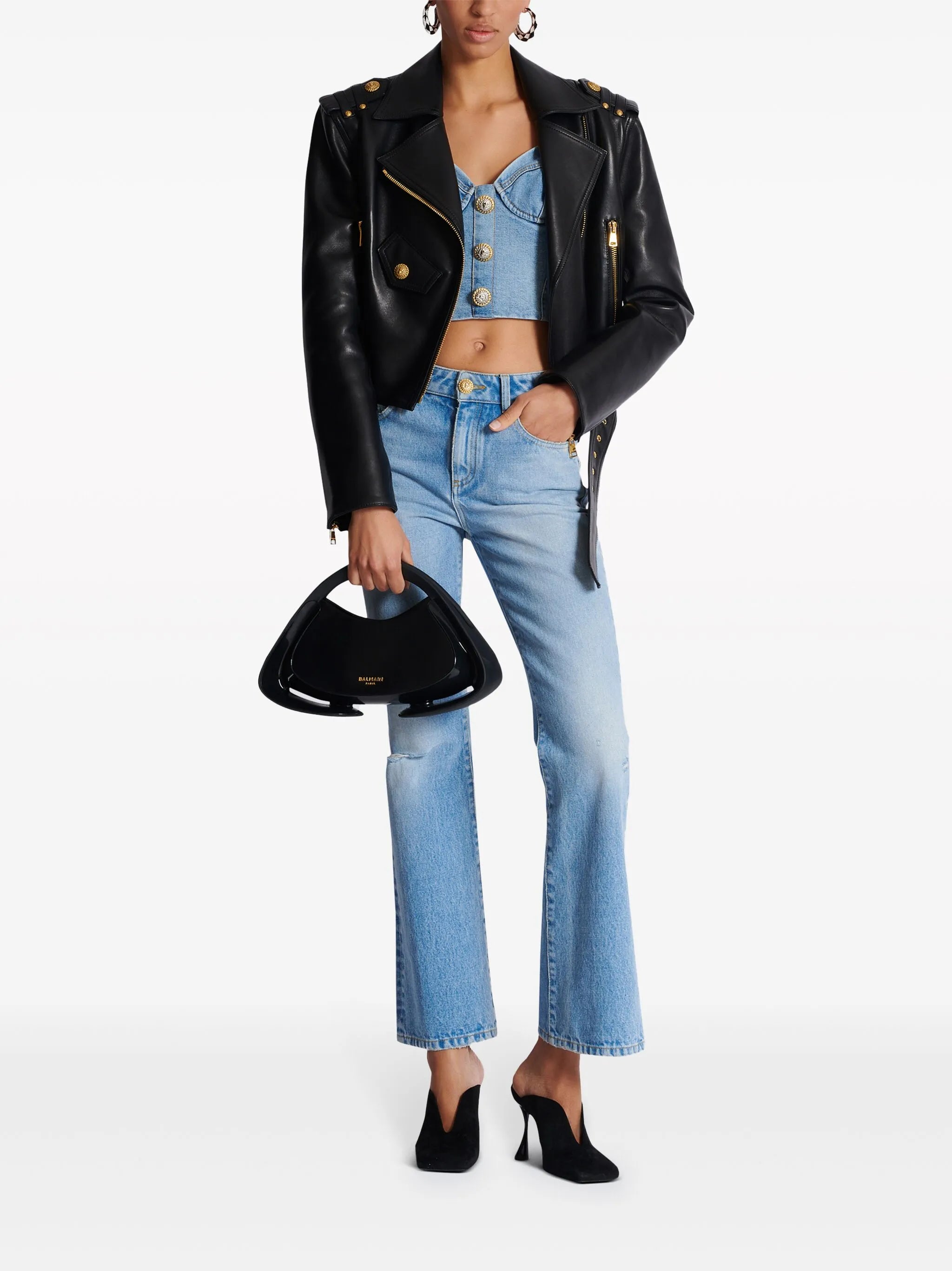 buttonned denim crop top