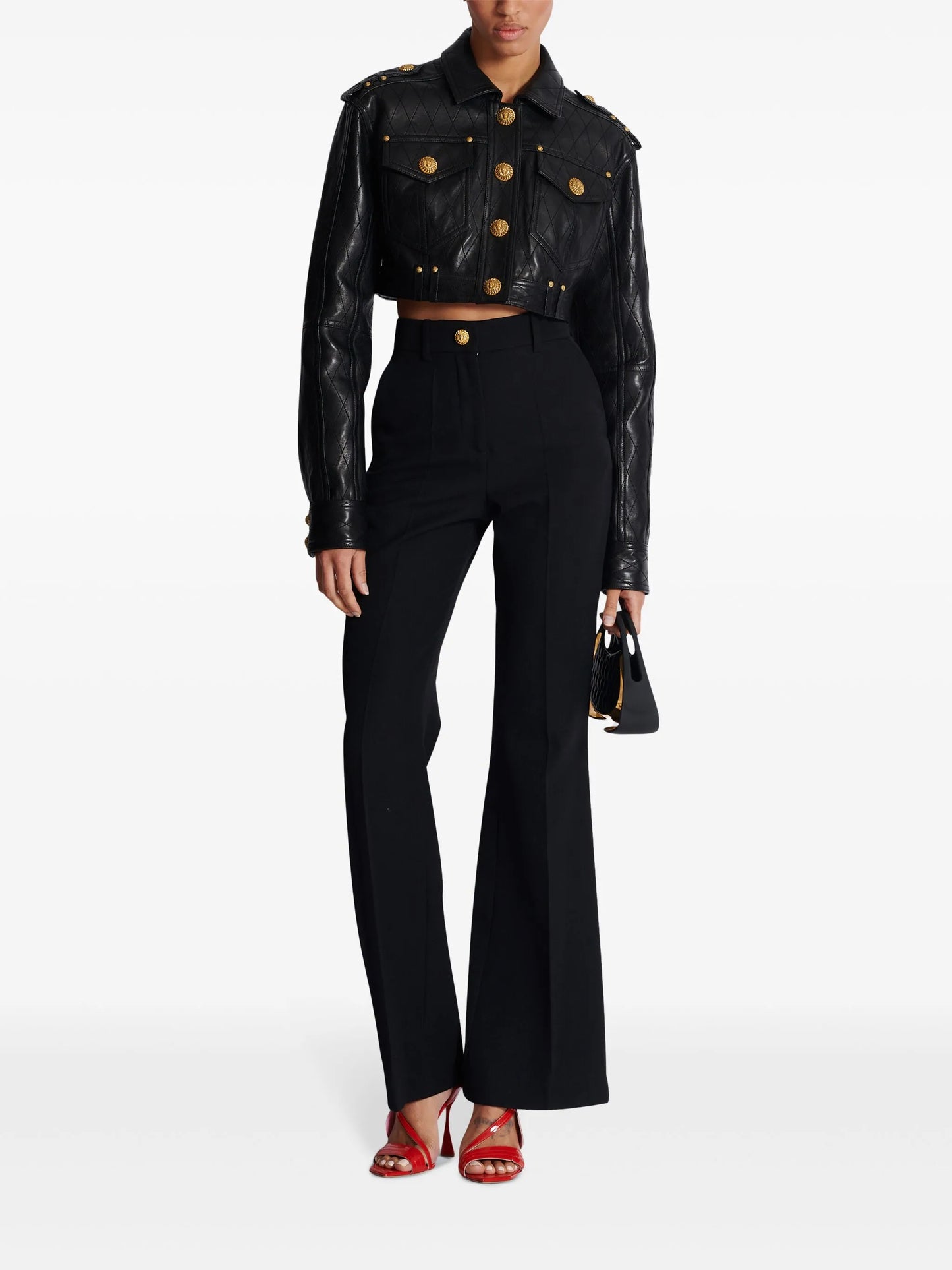 quilted leather cropped jacket