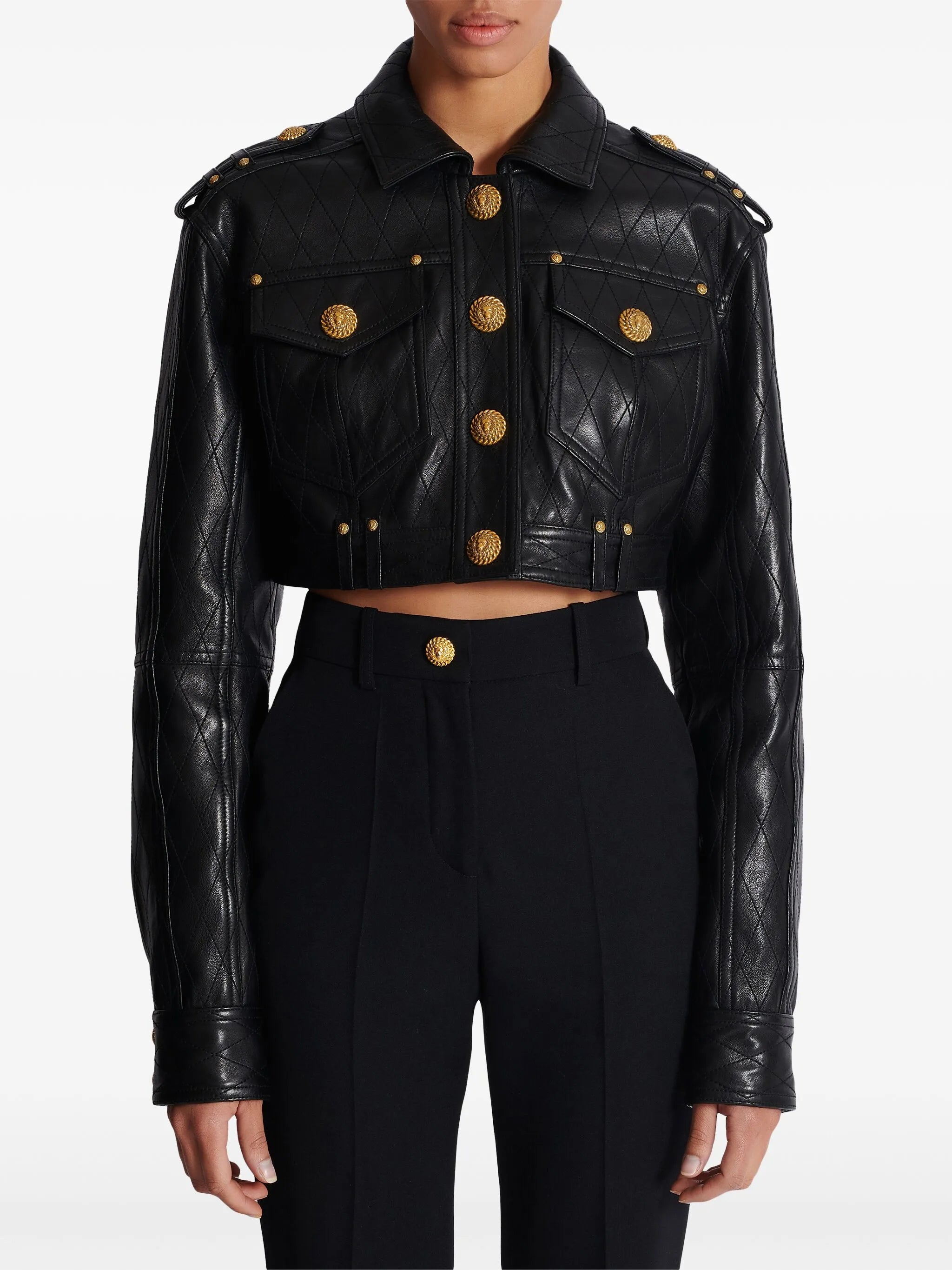 quilted leather cropped jacket