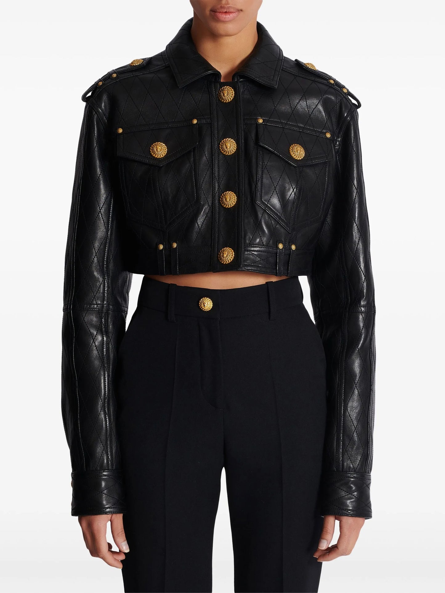 quilted leather cropped jacket